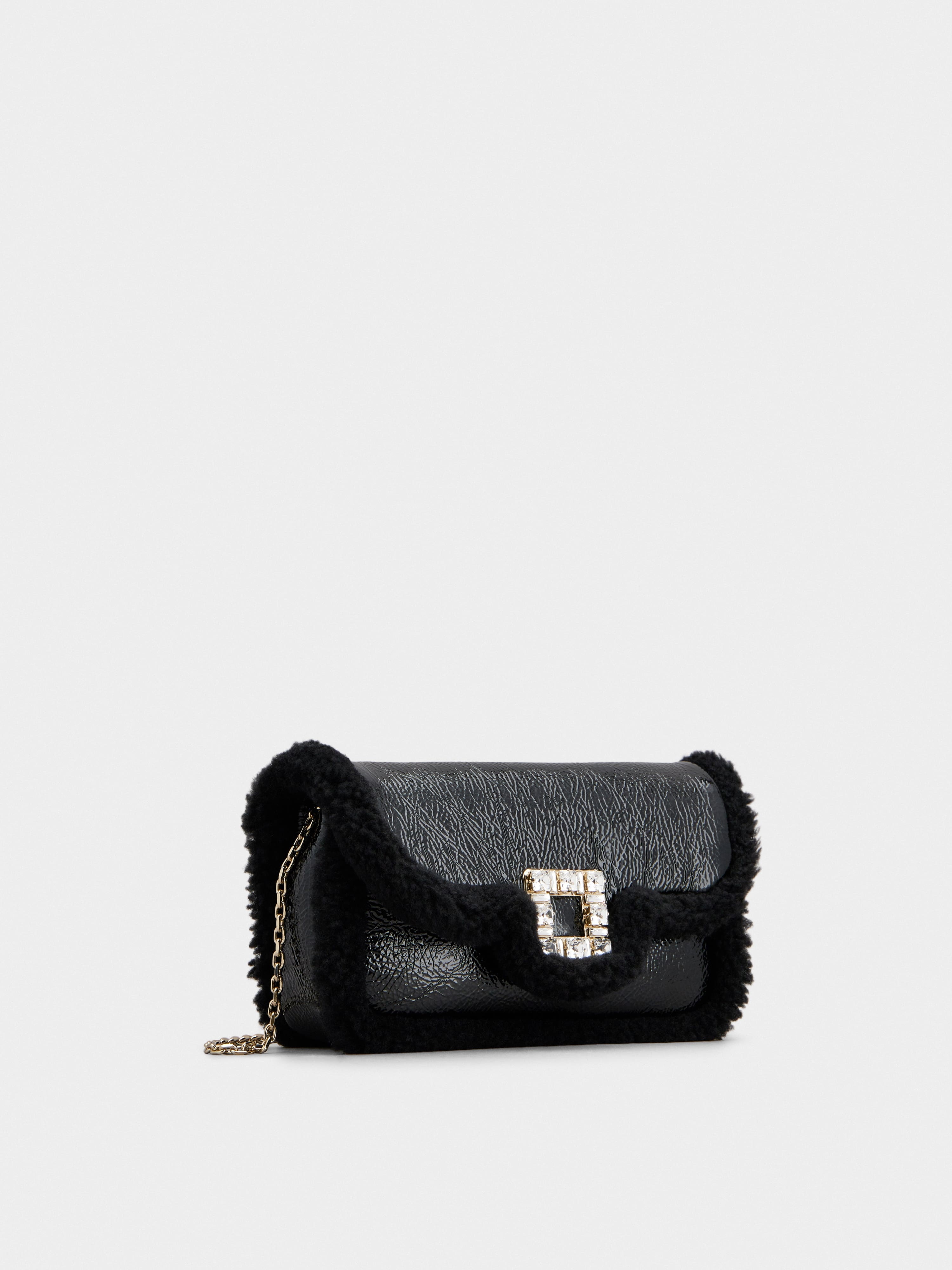 Jeu de Fille Viv' Shearling Strass Buckle Clutch Bag in Patent Leather - 3