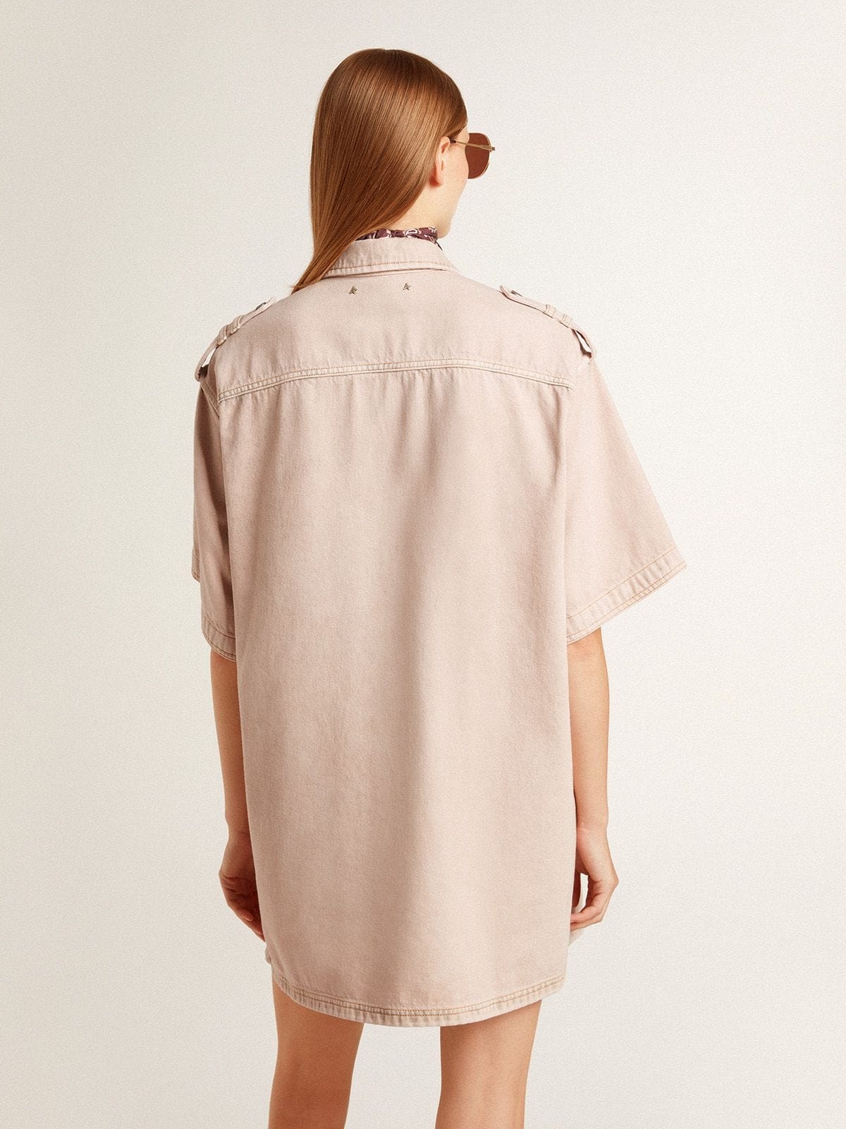 Women's oversized fit pink dyed denim shirt - 4