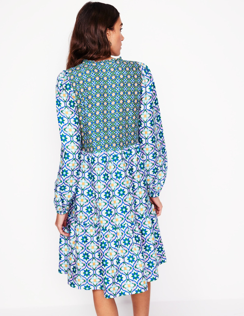 Esme Linen Mini Dress-Multi, Floweret Tile 4