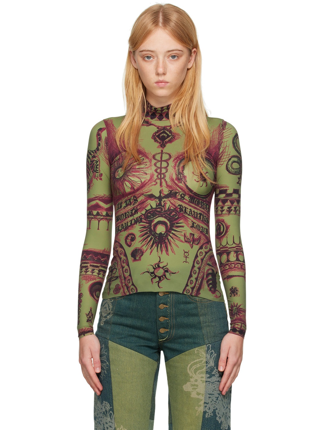 Green Geotic Tattoo Turtleneck - 1