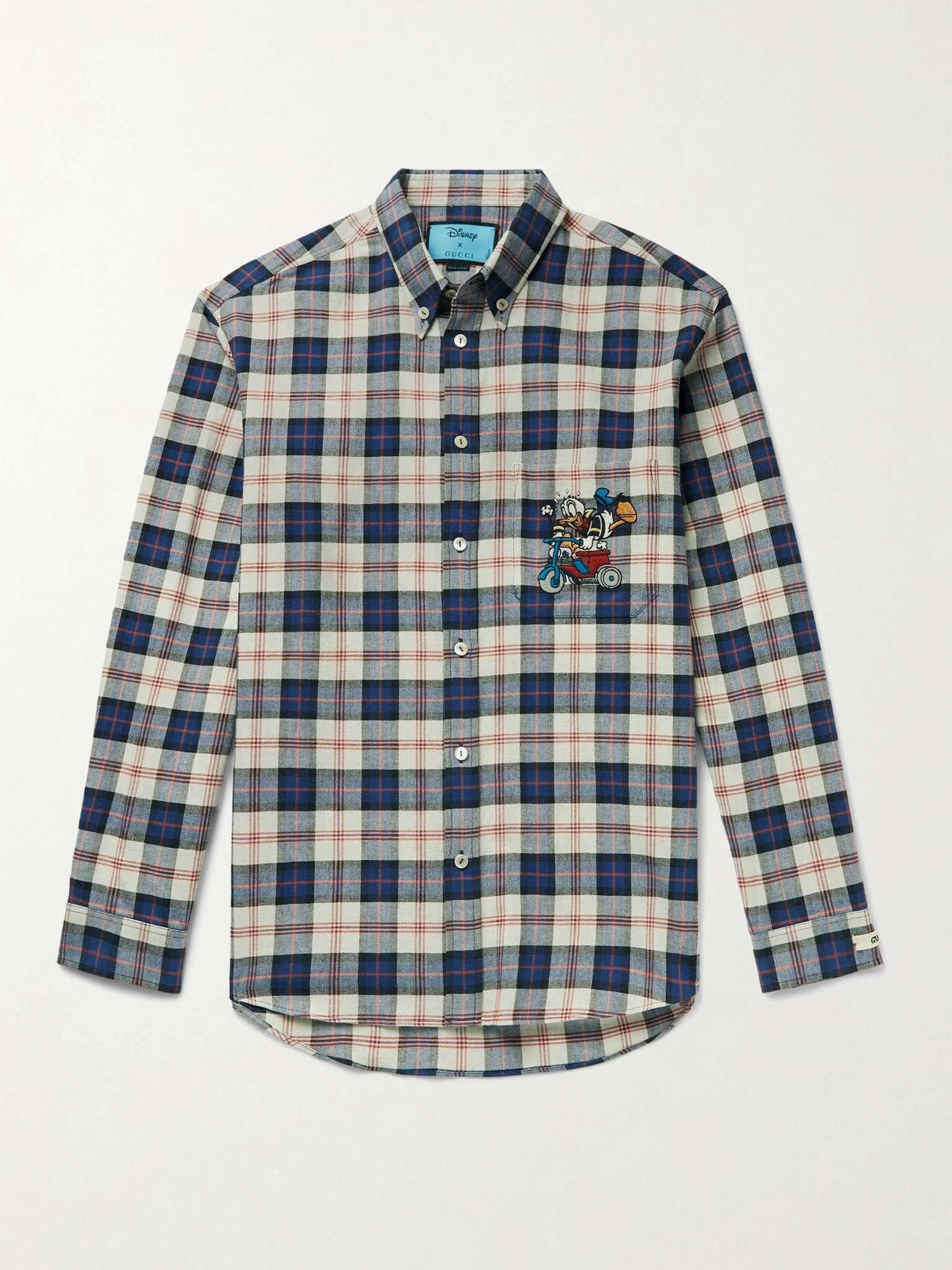 + Disney Button-Down Collar Appliquéd Checked Cotton and Linen-Blend Twill Shirt - 1