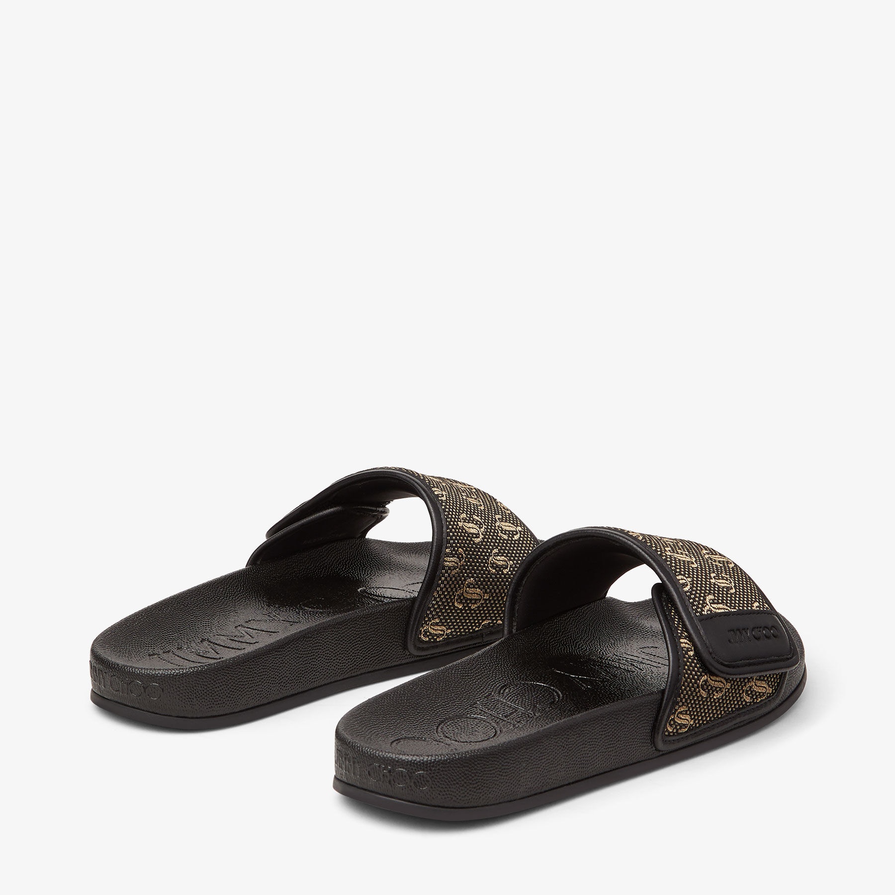Fitz/F
Black and Gold JC Monogram Jacquard Lurex and Leather Slides - 6