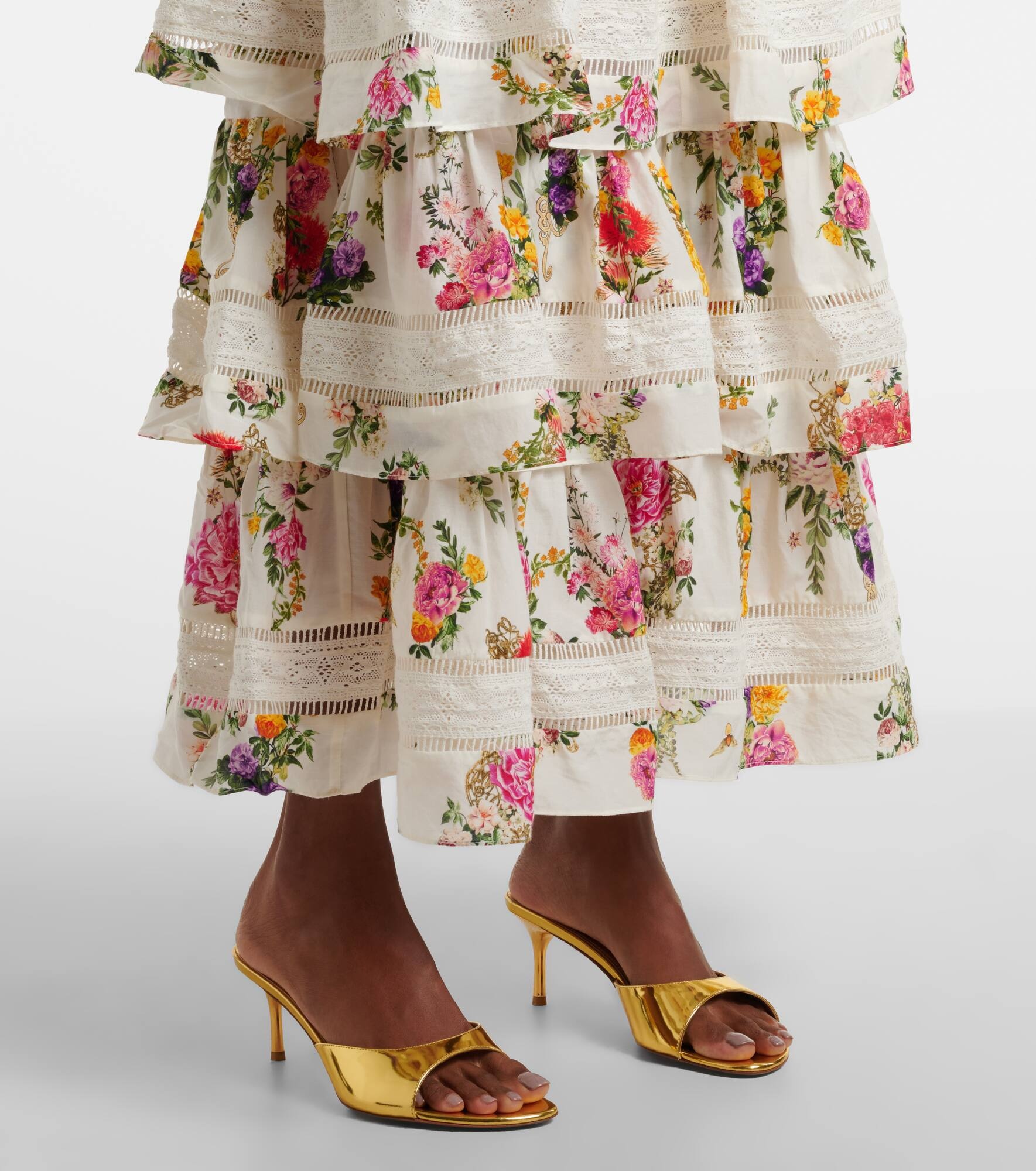 Floral tiered cotton and silk maxi dress - 5
