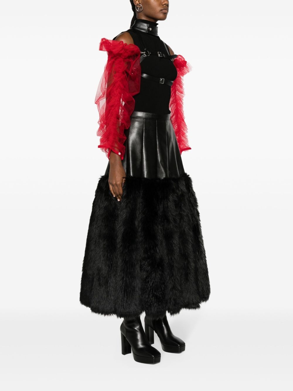 tulle-sleeve leather harness top - 3