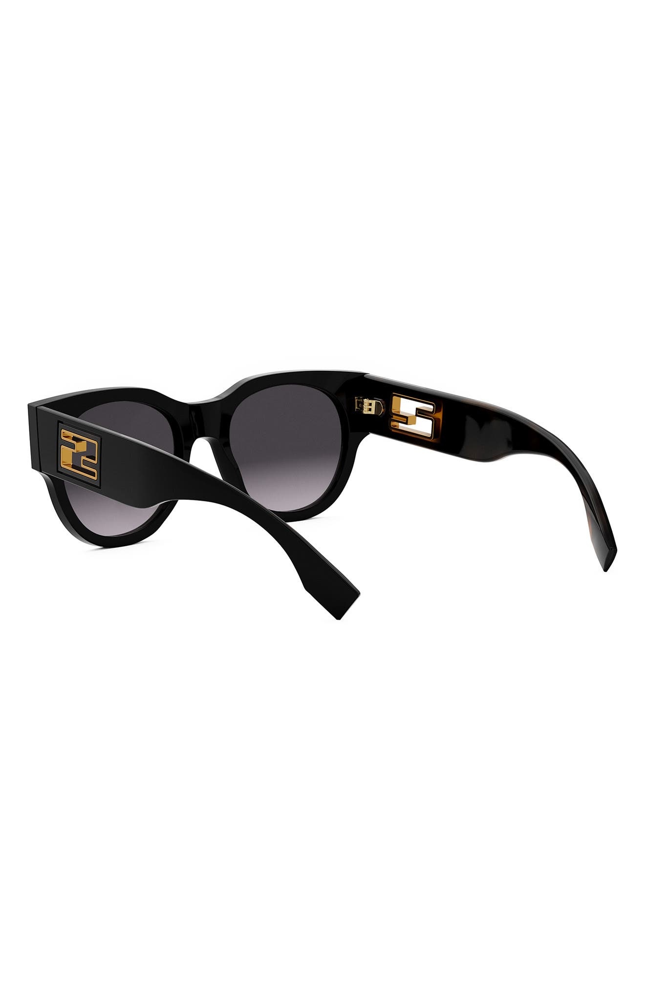 'Fendi Baguette 53mm Gradient Round Sunglasses in Shiny Black /Gradient Smoke at Nordstrom - 5