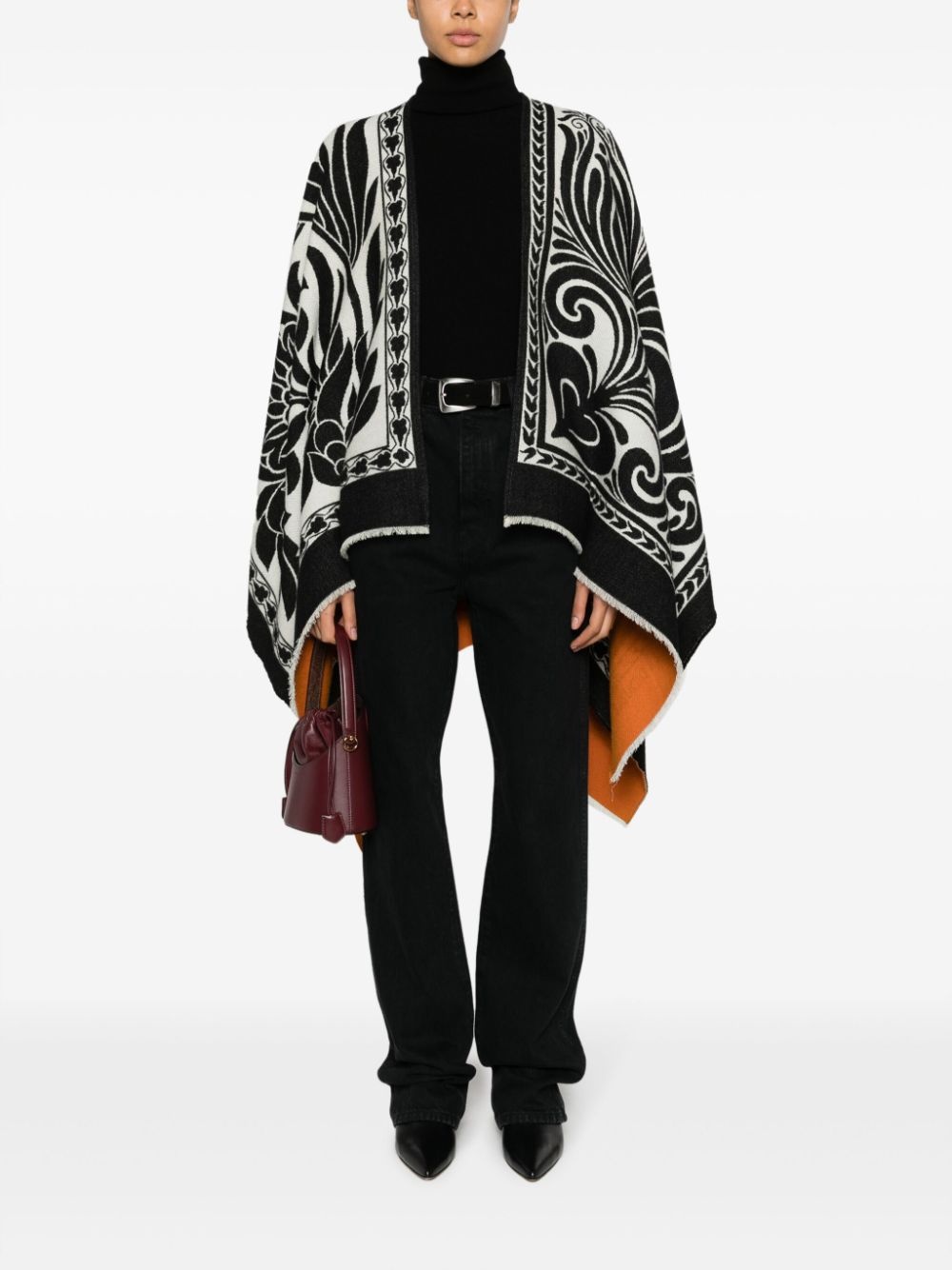 Reversible felted wool blend poncho - 2