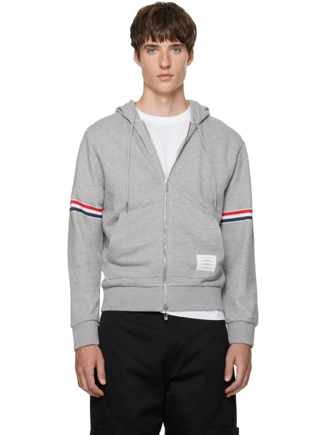 Gray Zip Pique Loopback RWB Engineered Hoodie - 1