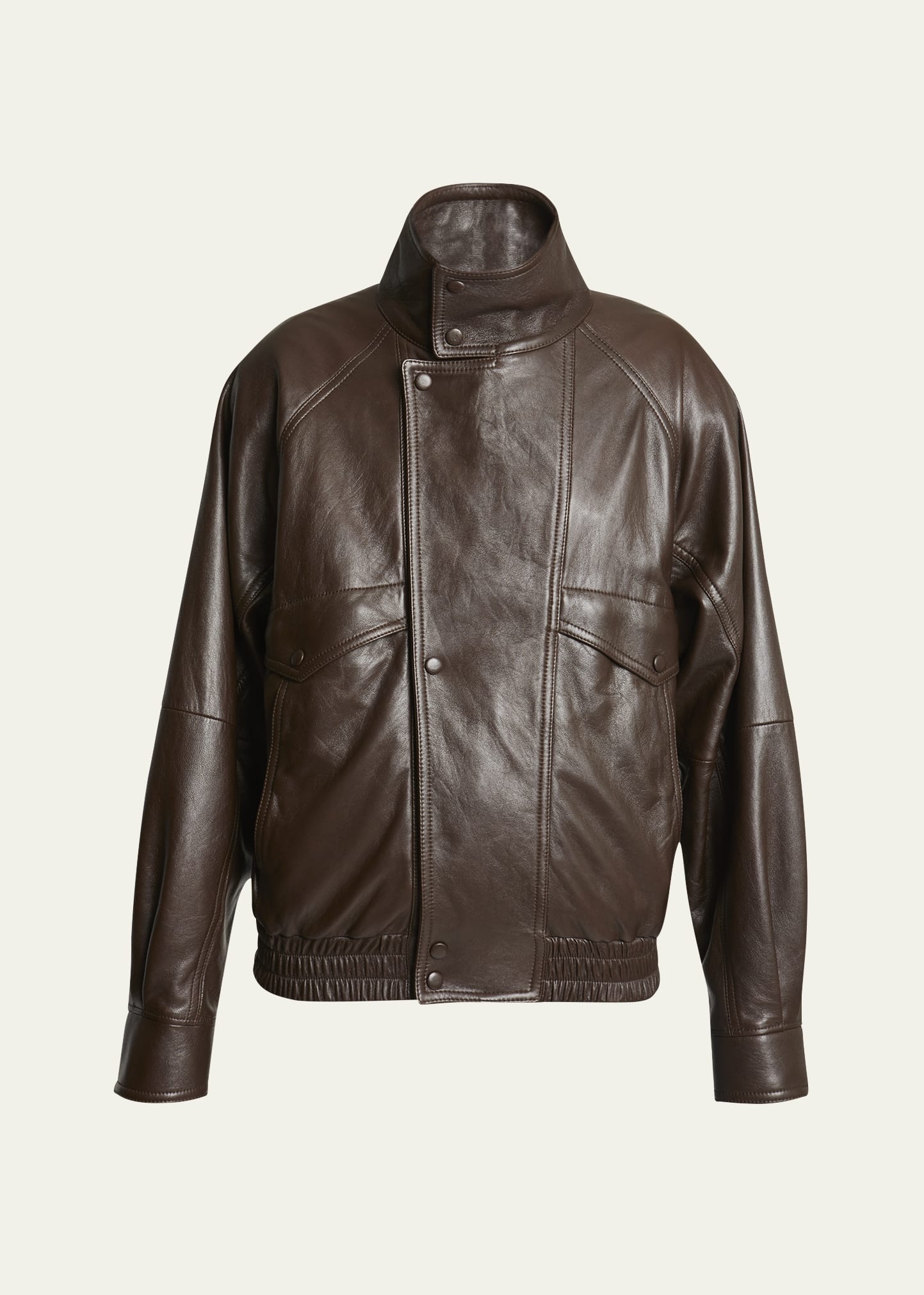 SAINT LAURENT Oversized High-Neck Leather Jacket SAINT LAURENT Oversized High-Neck Leather Jacket