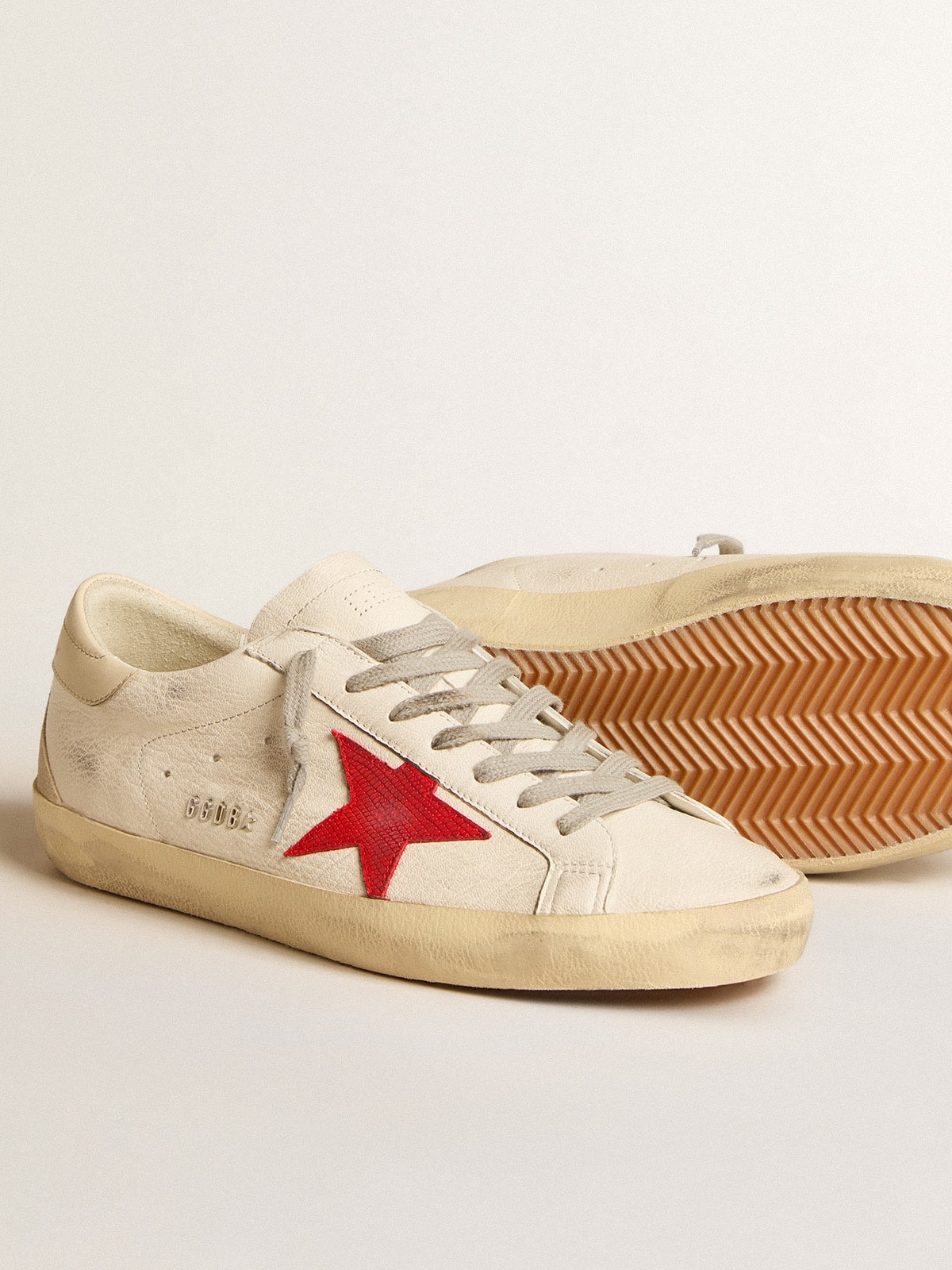 Super-Star in nappa with red star and cream leather heel tab - 4