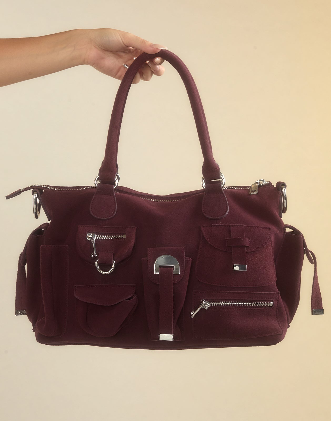 Suede Cargo Pocket Shoulder Bag - 3