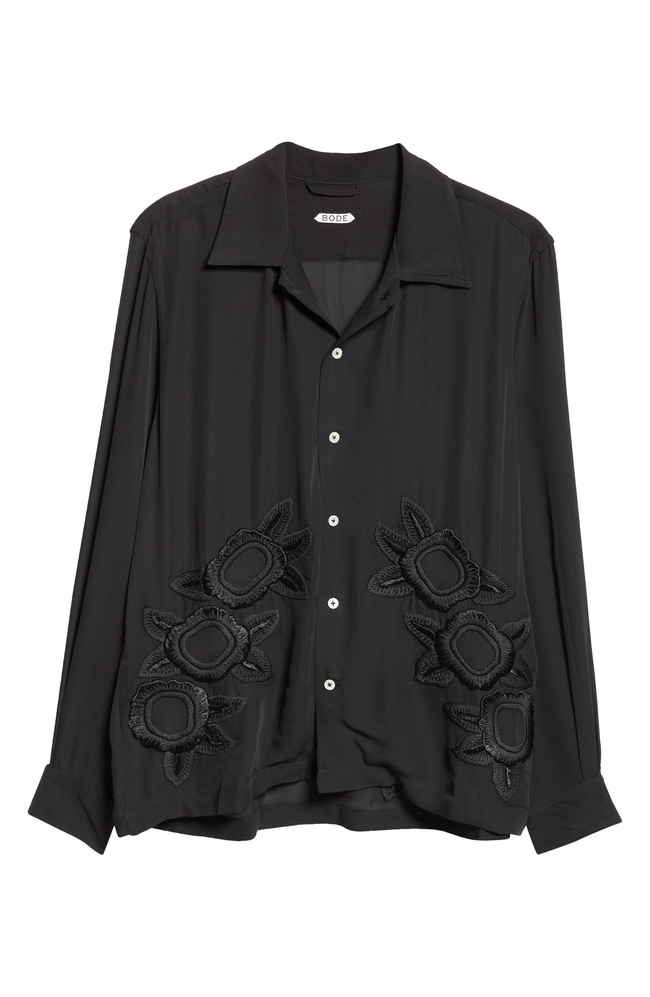 Bode Midnight Daffodil Long Sleeve Silk Button-Up Shirt in Black at Nordstrom - 6