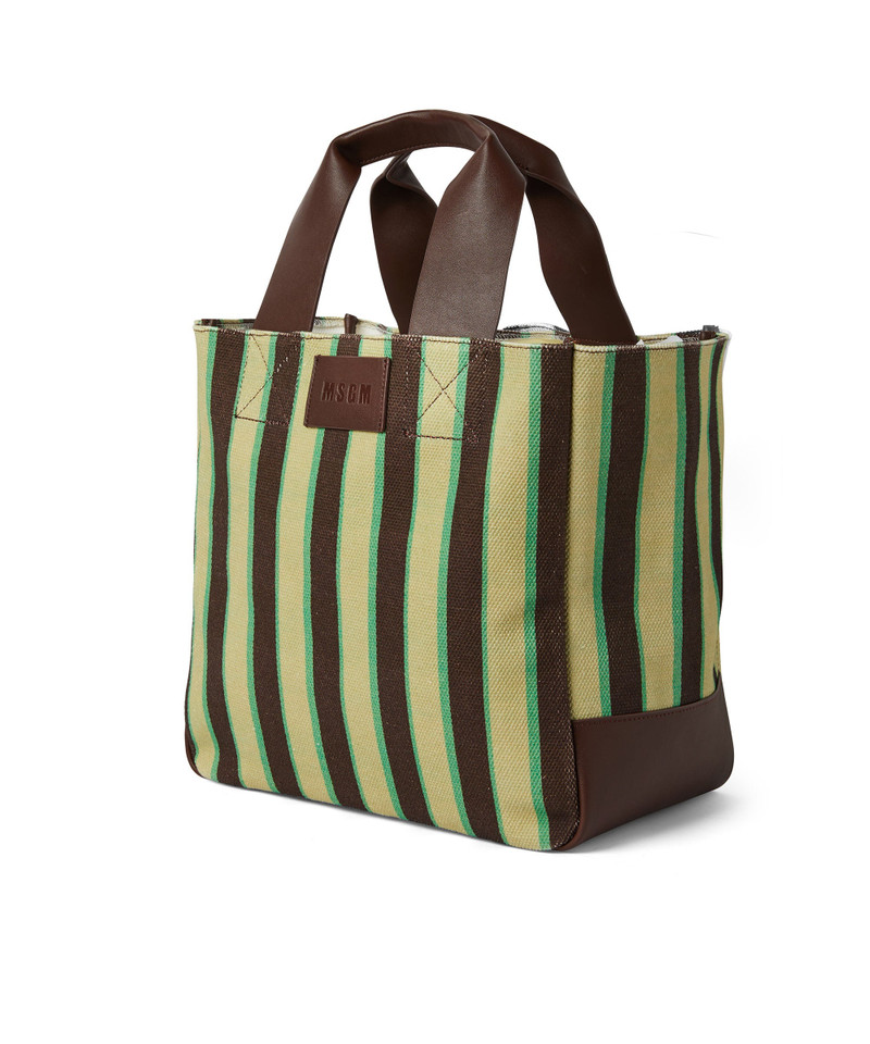Striped cotton tote bag with leather handles 3