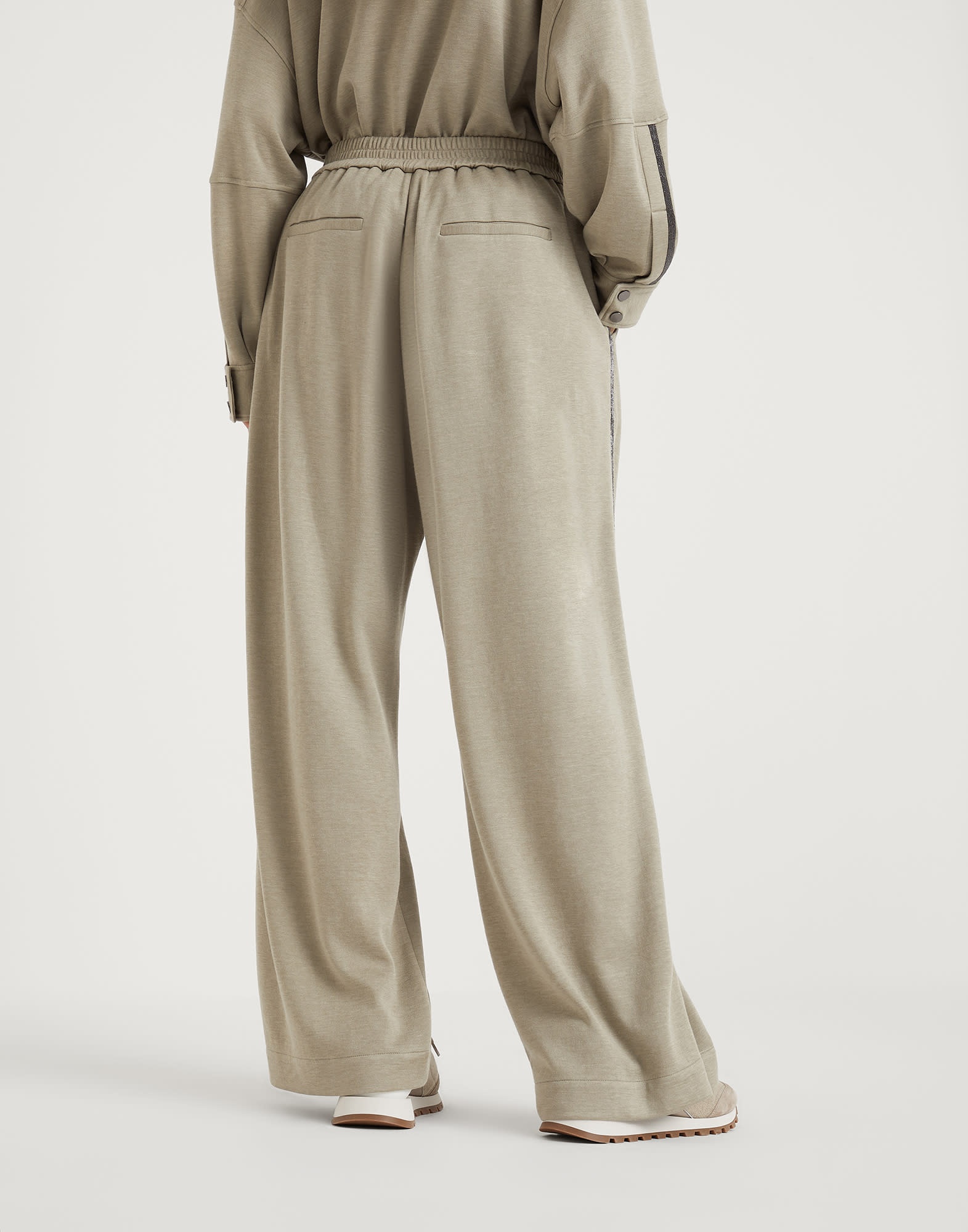 Comfort cotton and silk interlock wide trousers with precious stripe - 2