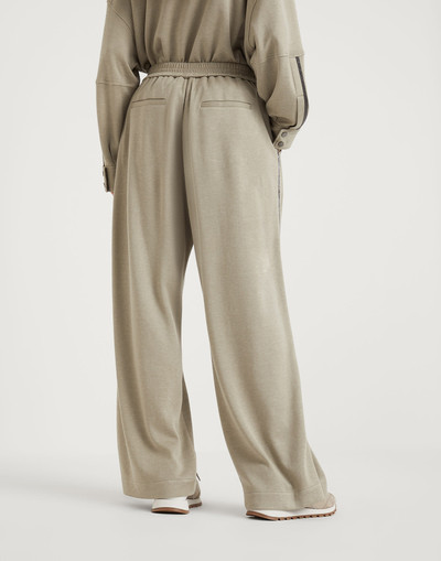 Brunello Cucinelli Comfort cotton and silk interlock wide trousers with precious stripe outlook