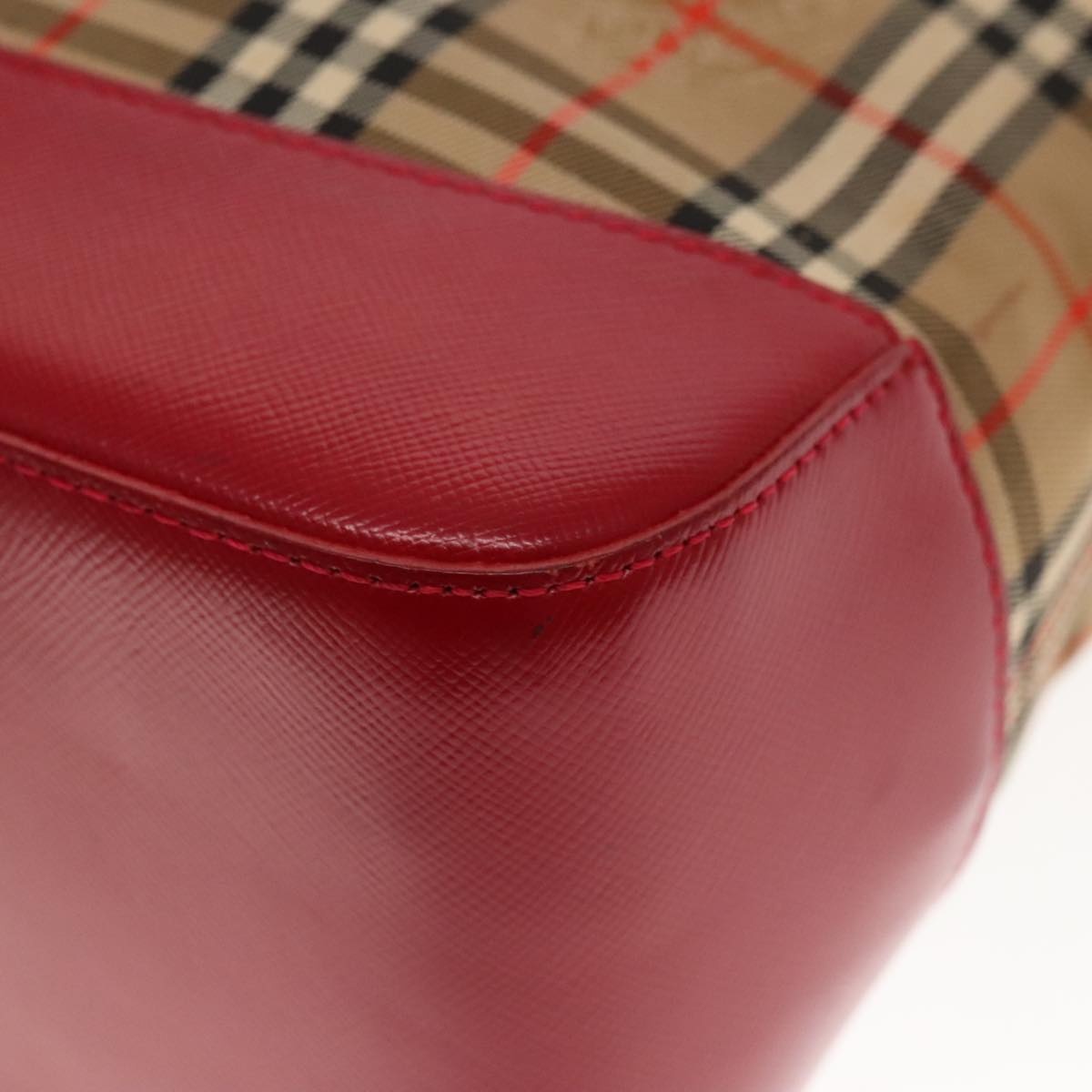 Burberry Nova Check Shoulder Bag Canvas Leather Beige Red Silver - 10