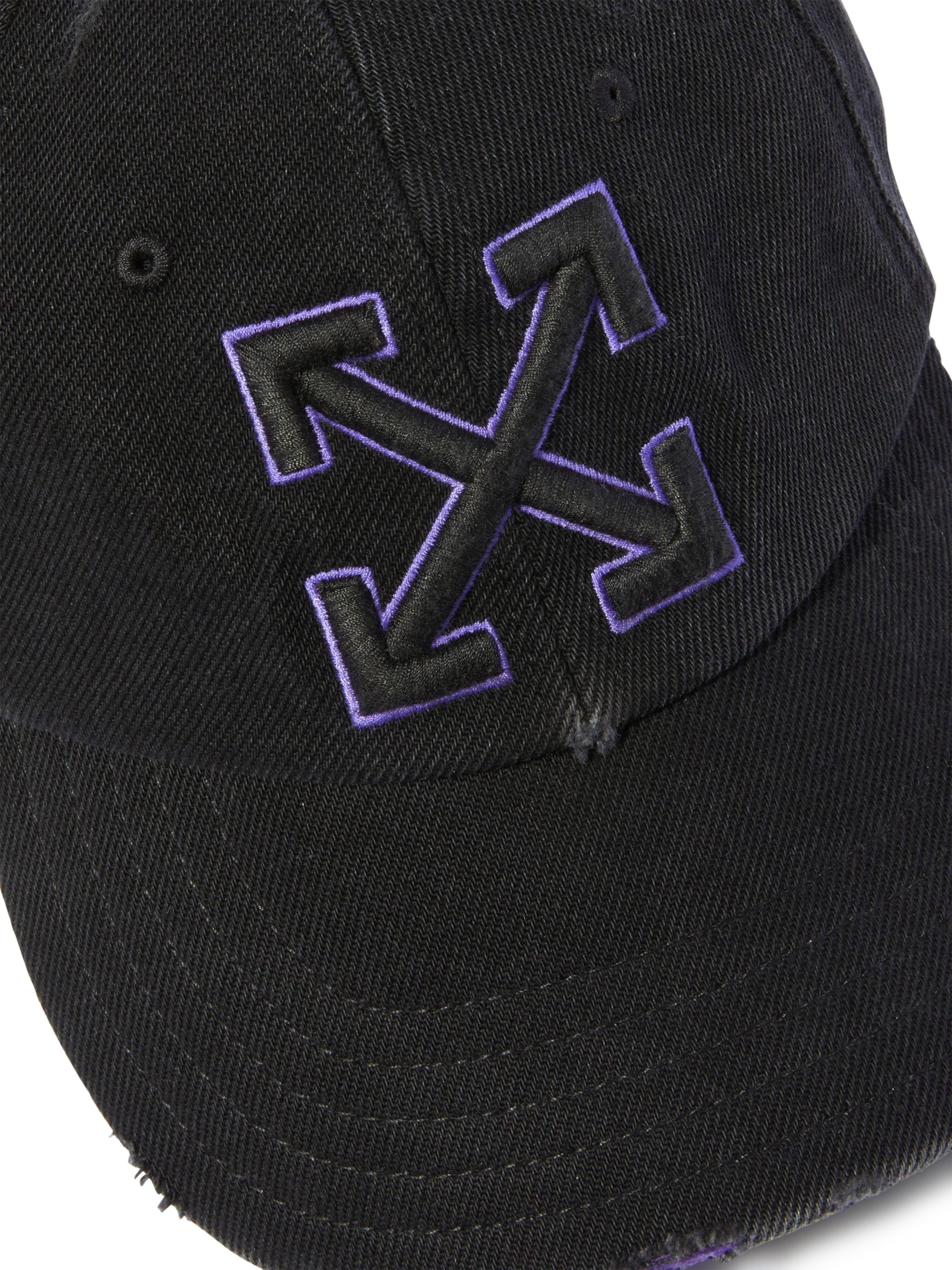 Black/purple Distressed Denim Baseball Cap - 3