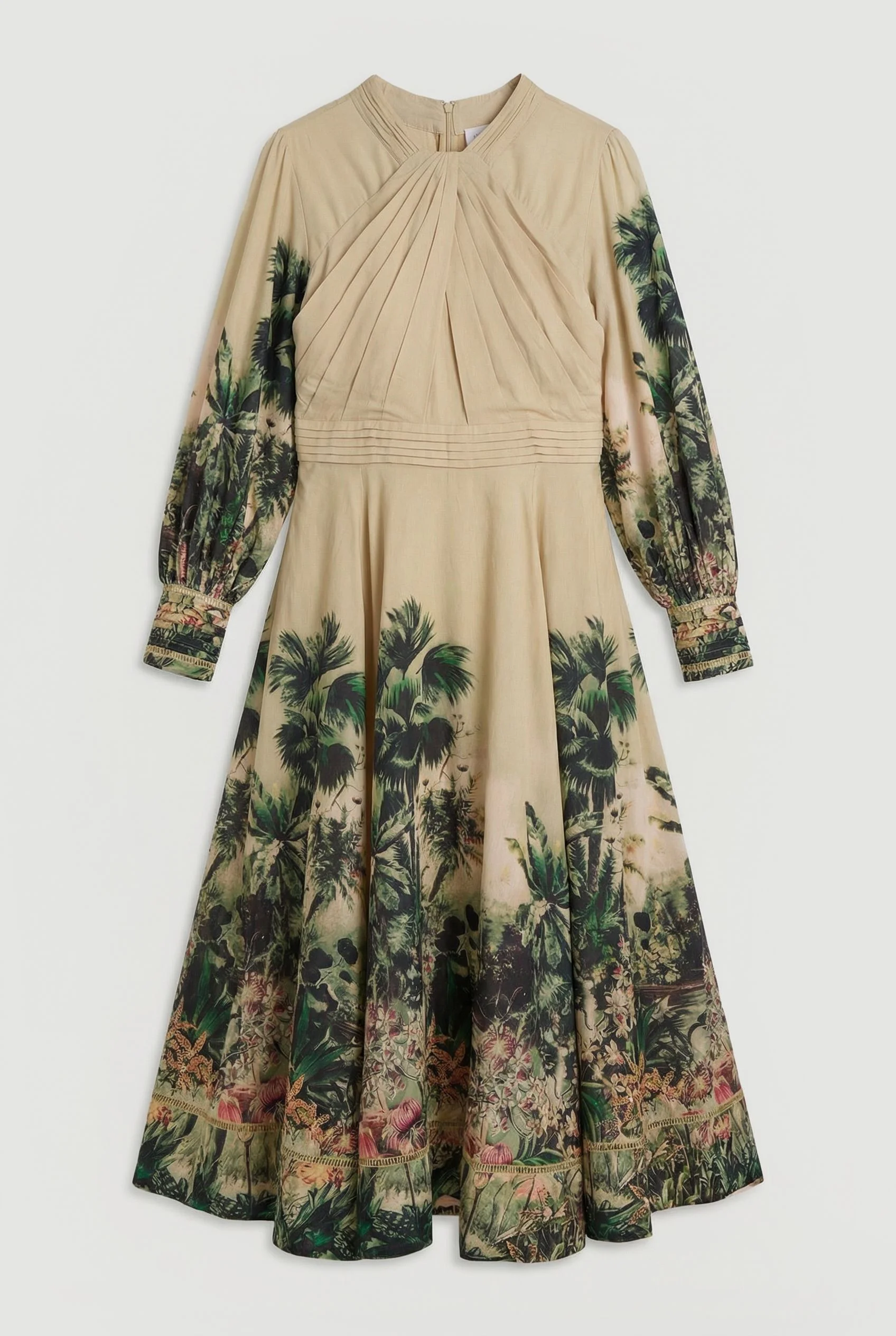 Plus Size Botanical Print Woven Balloon Sleeve Maxi Dress - 1