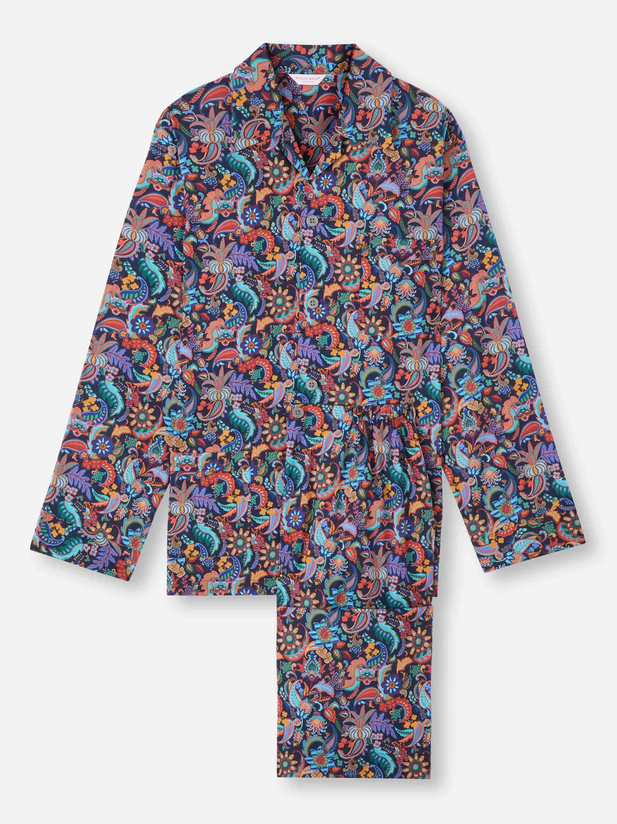 Men's Classic Fit Pyjamas Cotton Batiste Multi Jungle Paisley Print - 2