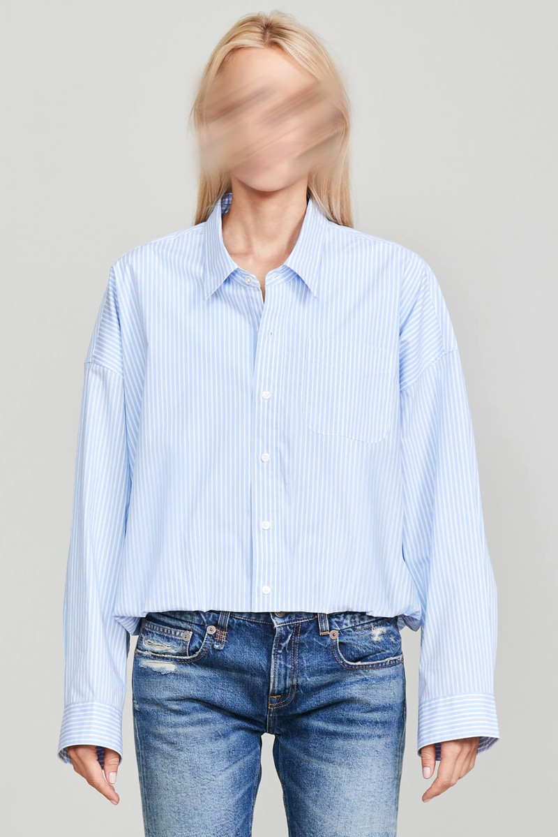 GATHERED HEM SHIRT - LIGHT BLUE STRIPE - 1