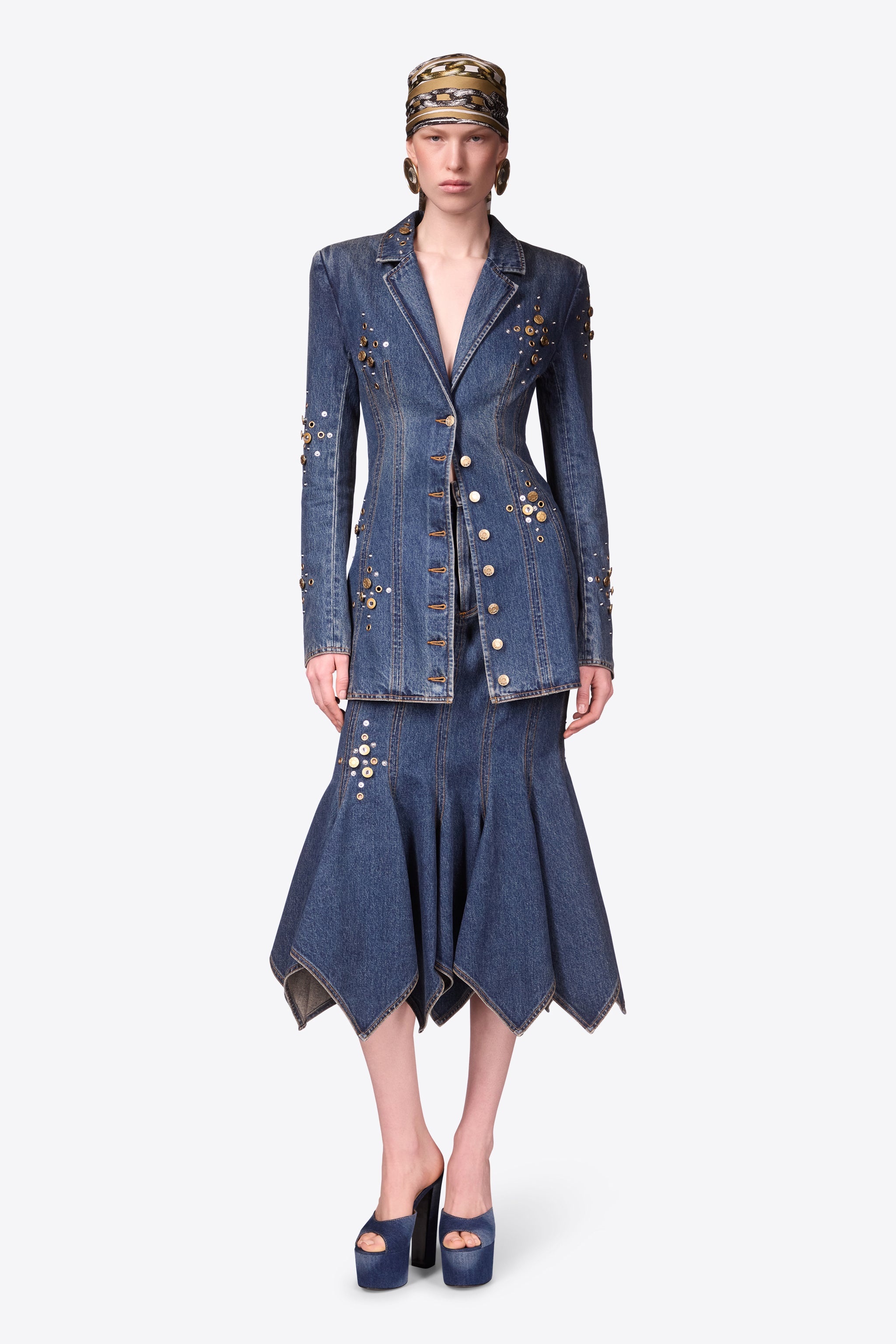 CRYSTAL BUTTON STUDDED BLAZER DRESS - 6