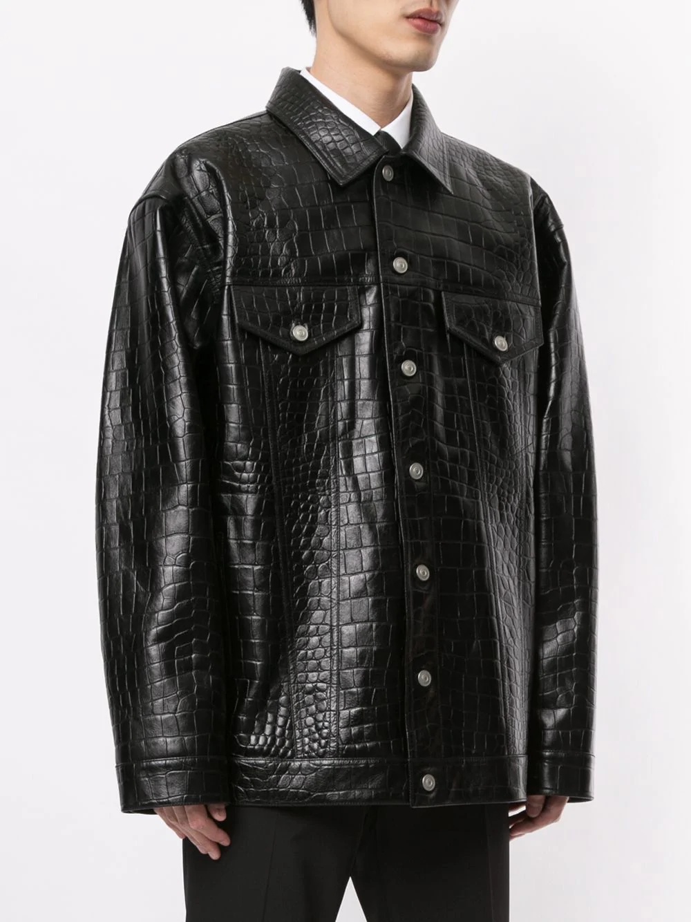 crocodile-effect embossed leather jacket - 3