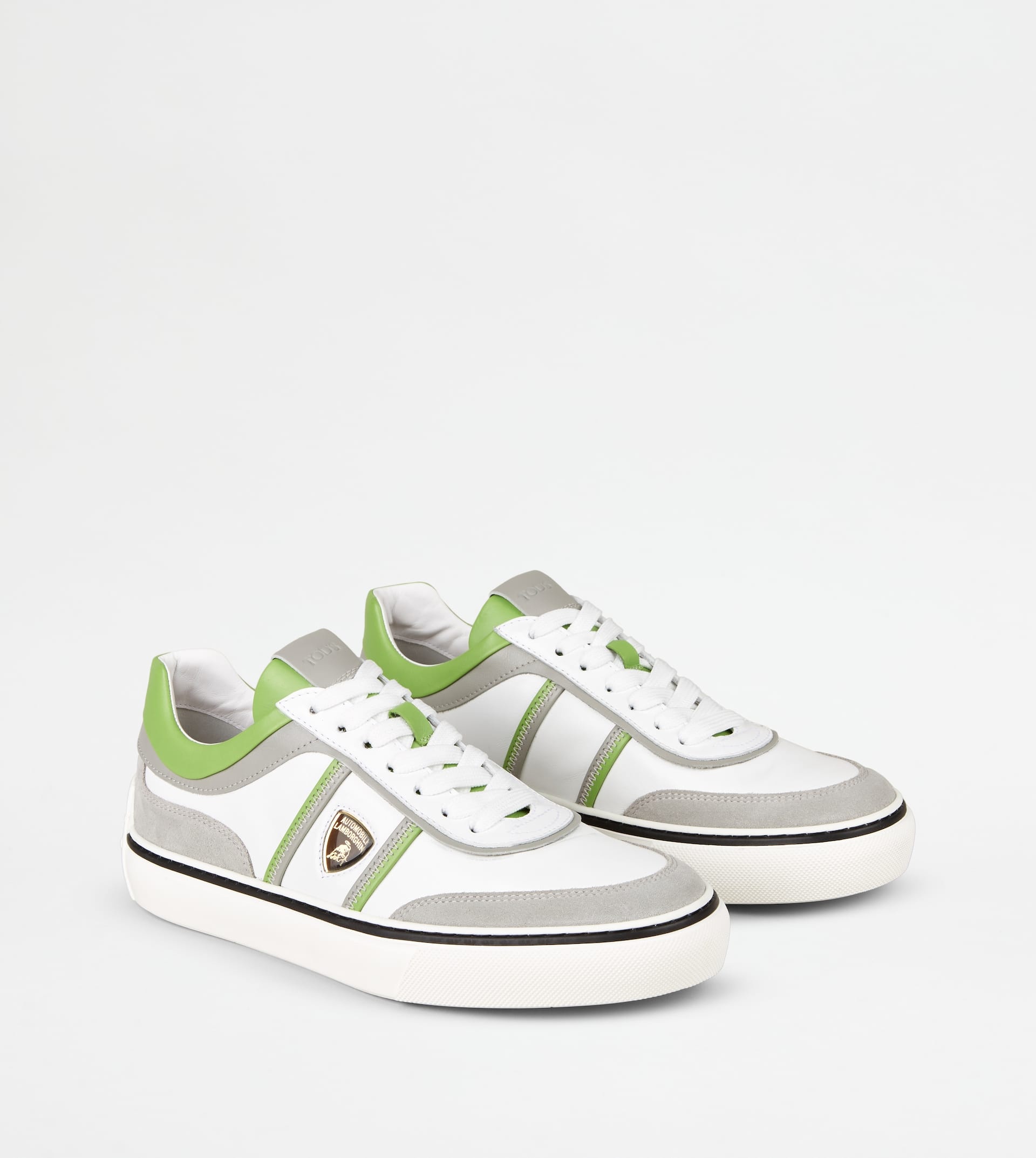SNEAKERS IN LEATHER - GREY, WHITE, GREEN - 3