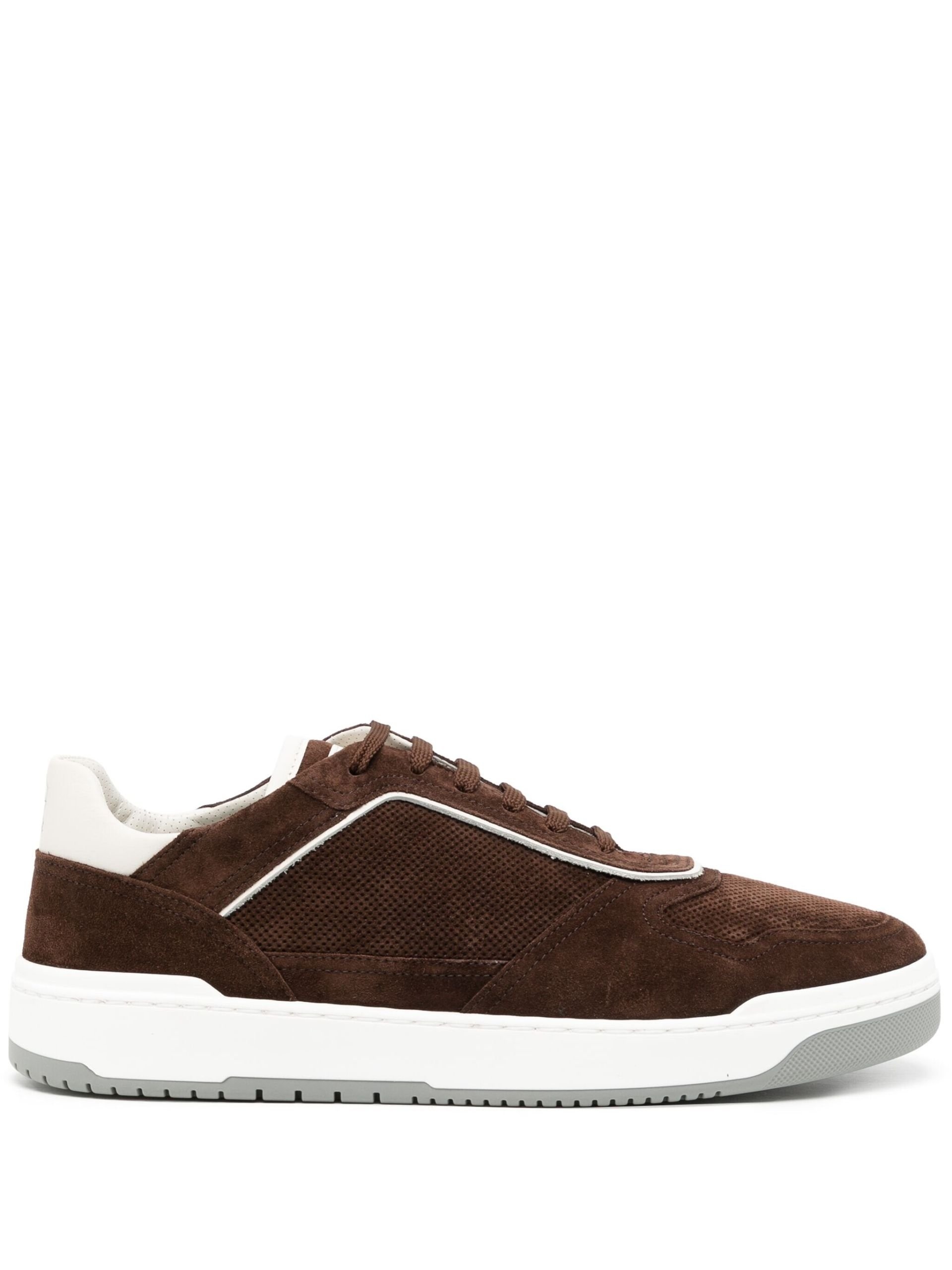 Brown Contrast-Trim Suede Sneakers - 1