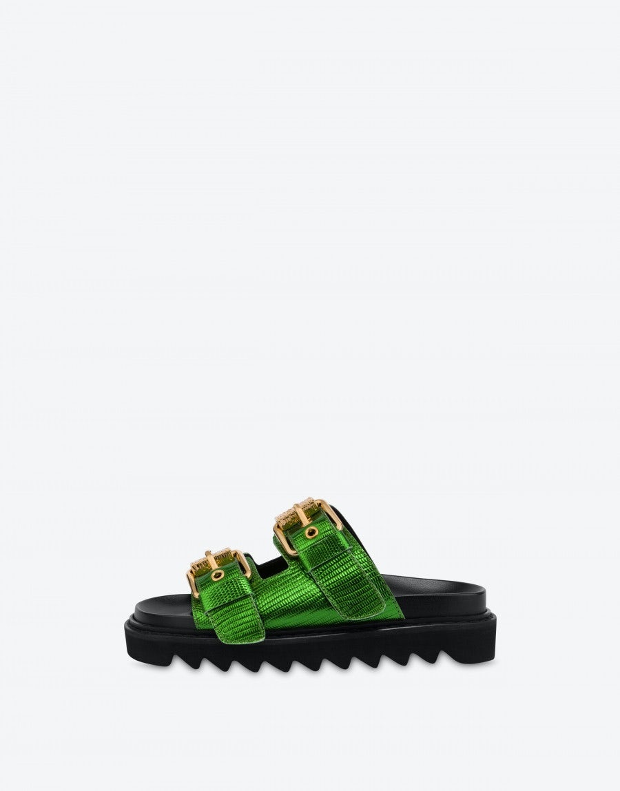 LIZARD PRINT CALFSKIN SANDALS WITH BUCKLES - 2