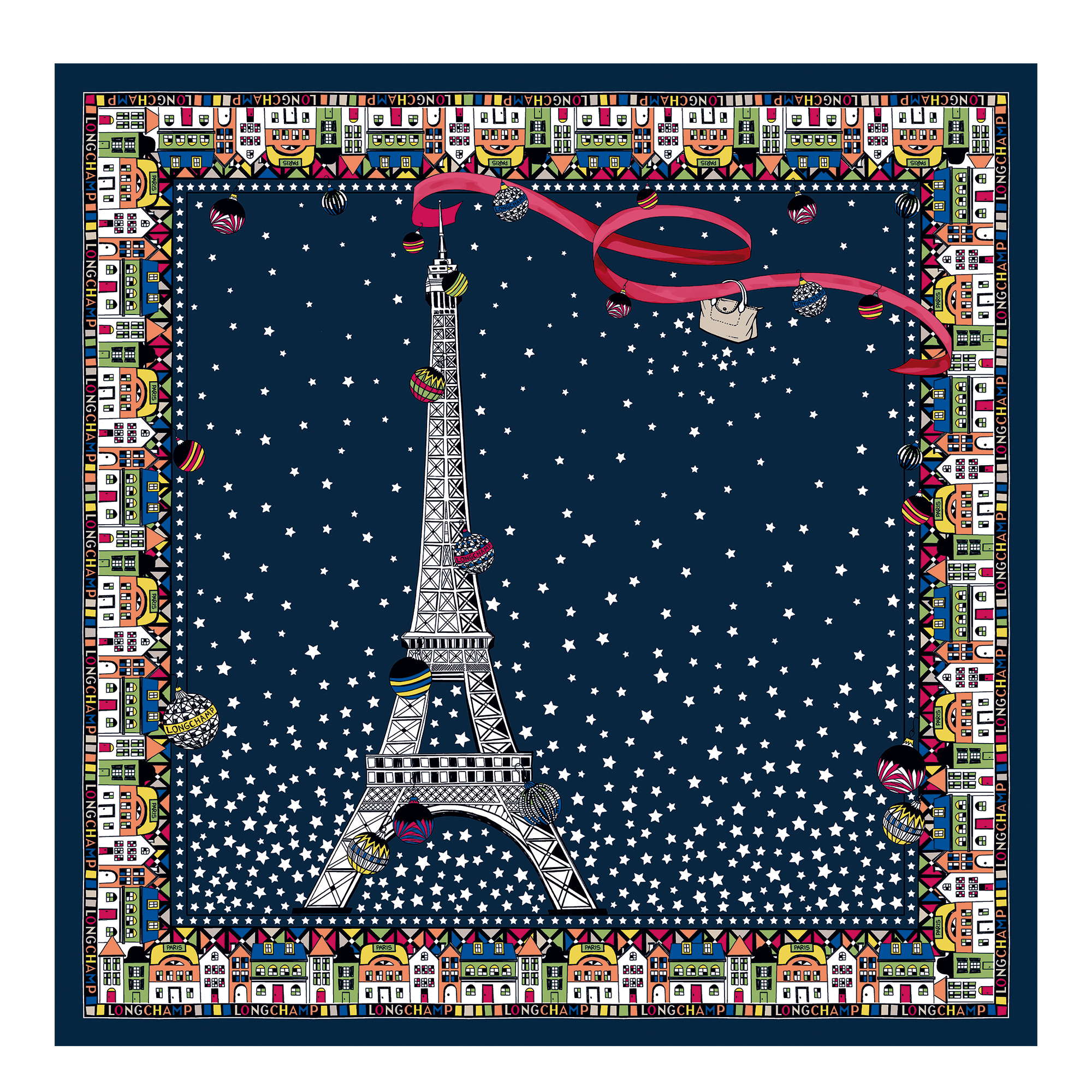 Tour Eiffel Noël Longchamp Silk scarf 50 Navy - Silk - 1