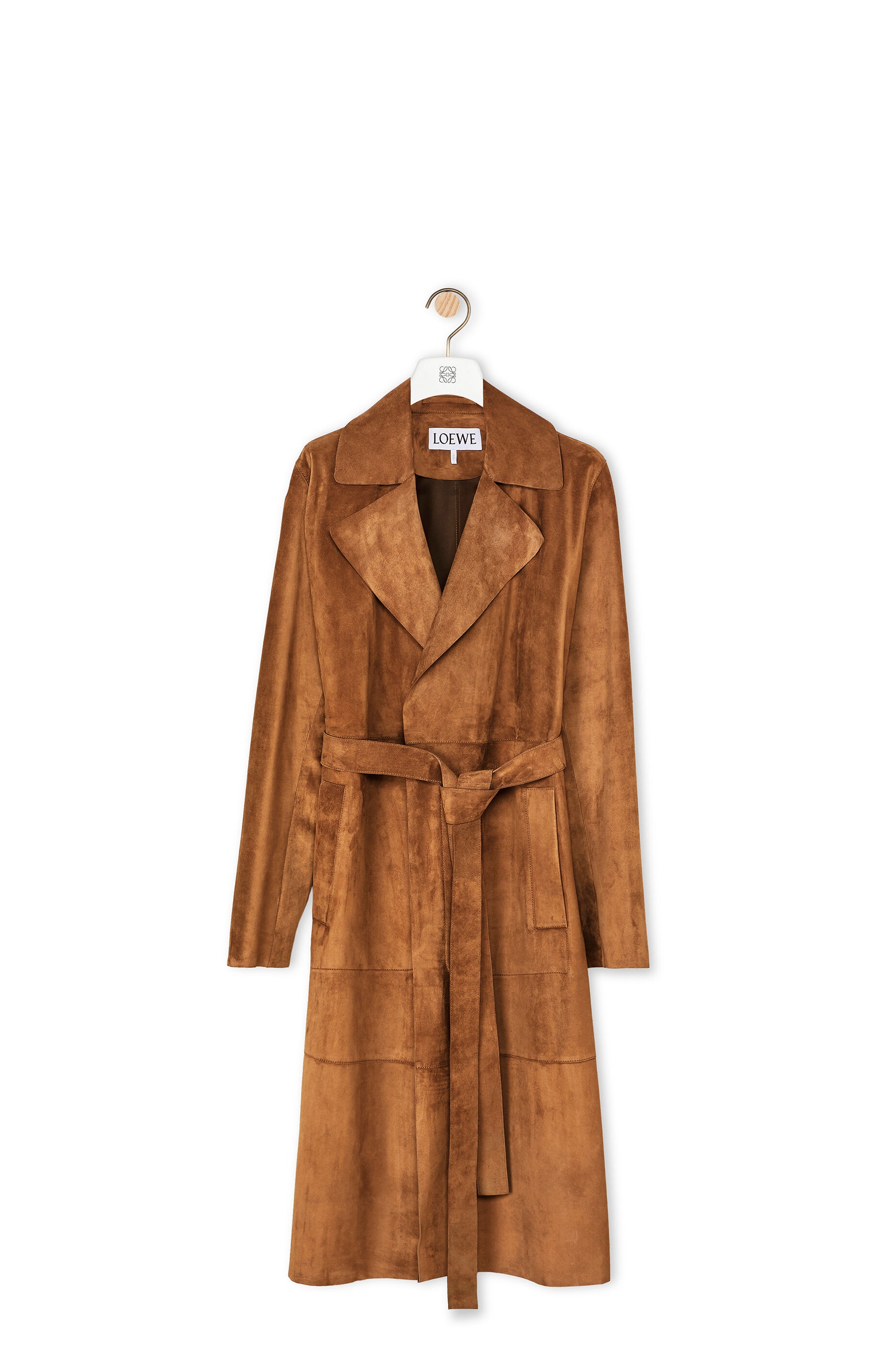 Belted coat in suede - 1