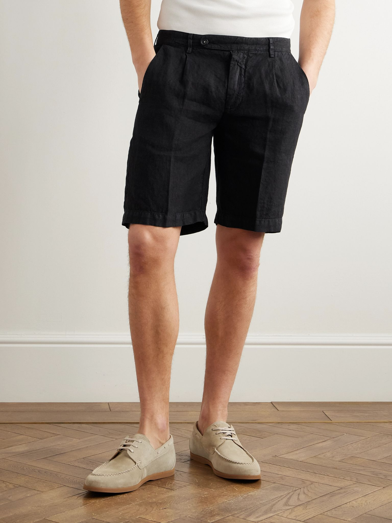 Alaccia Straight-Leg Pleated Linen Shorts Black - 3