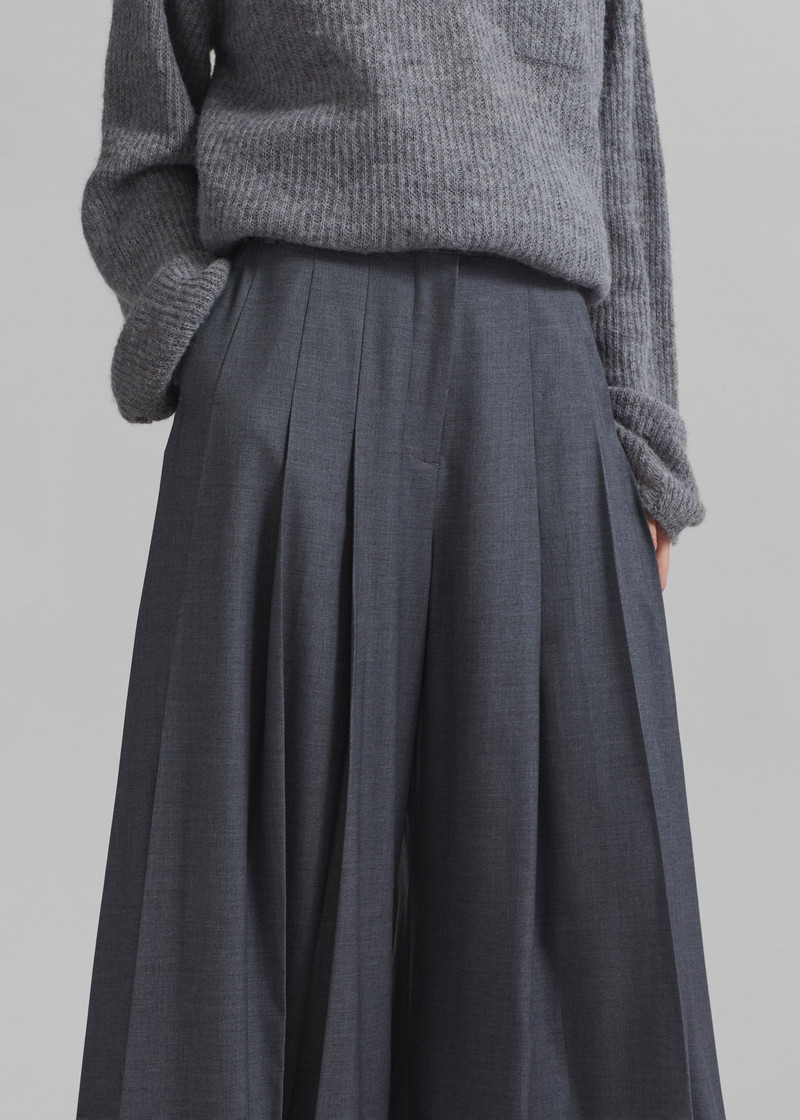 Carrick Pleated Wide Trousers - Dark Grey Melange 12