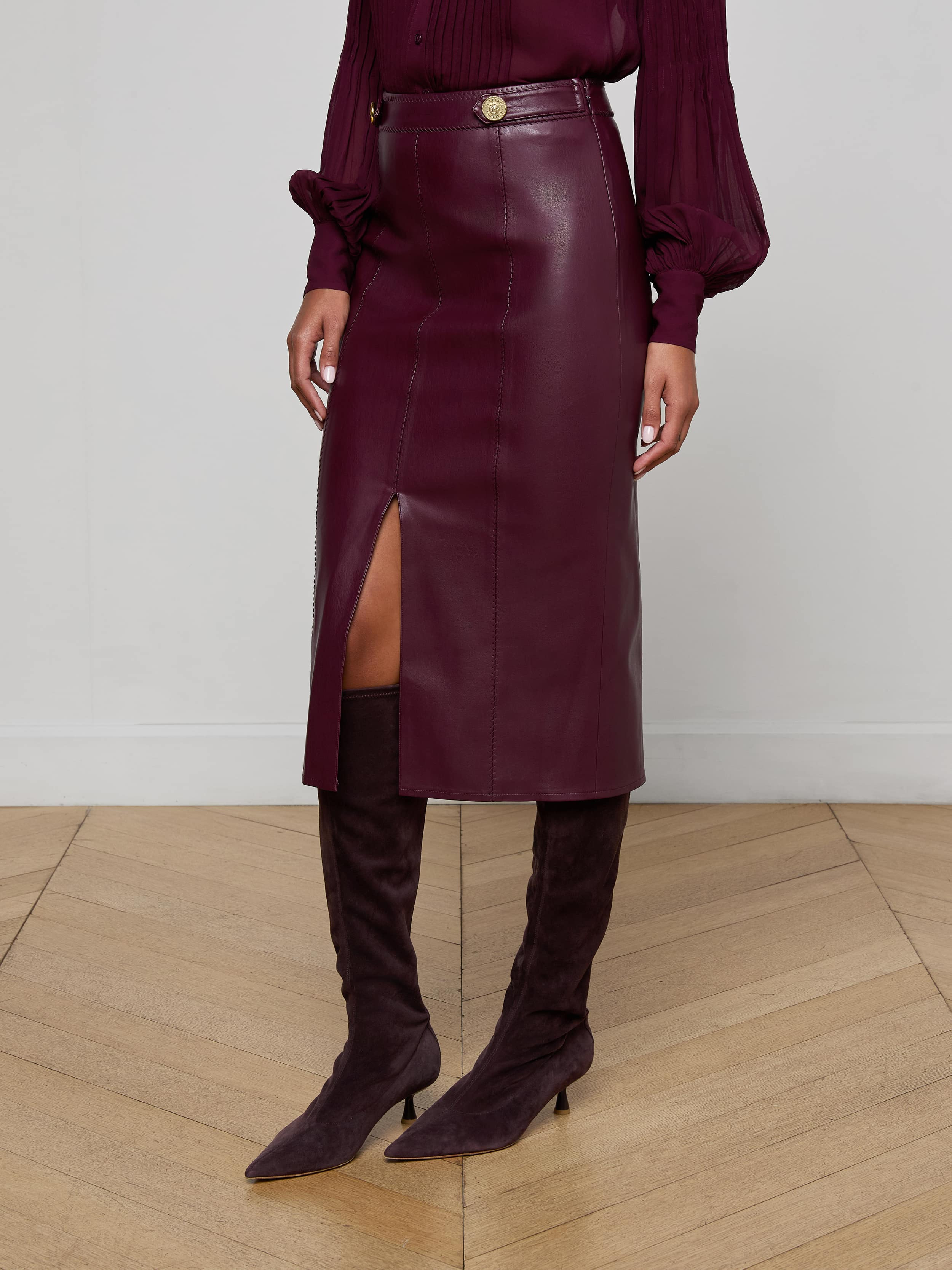 Arlette Vegan Leather Midi Skirt - 5