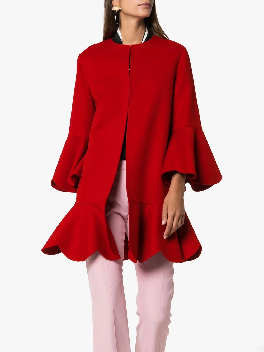 collarless ruffled coat - 3