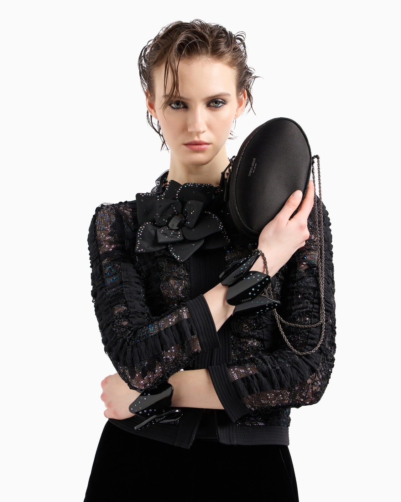 ROUND, SATIN CLUTCH BAG - 6