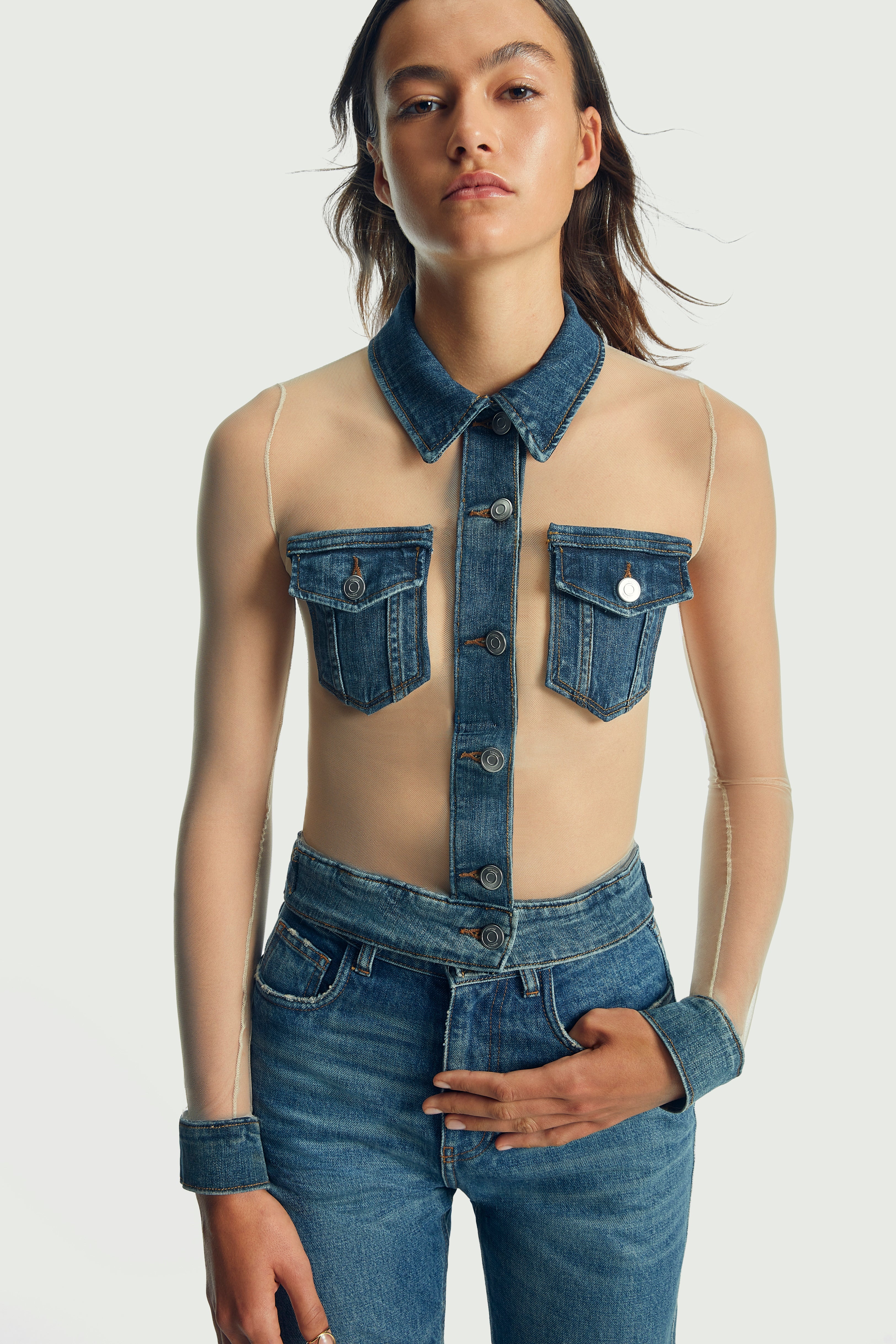 Tulle Illusion Denim Top - 2