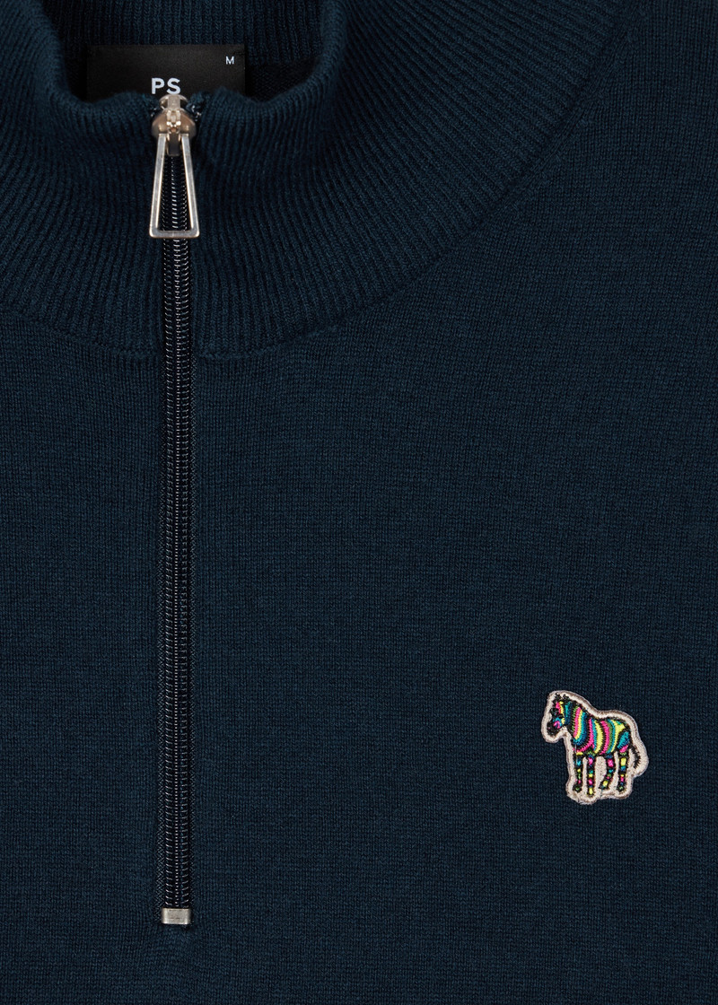 Paul Smith Dark Navy Cotton-Blend Half Zip Zebra Logo Sweater outlook