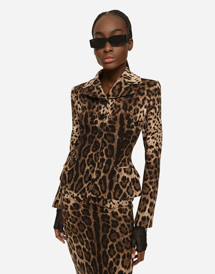 Leopard-print double crepe calf-length skirt - 4