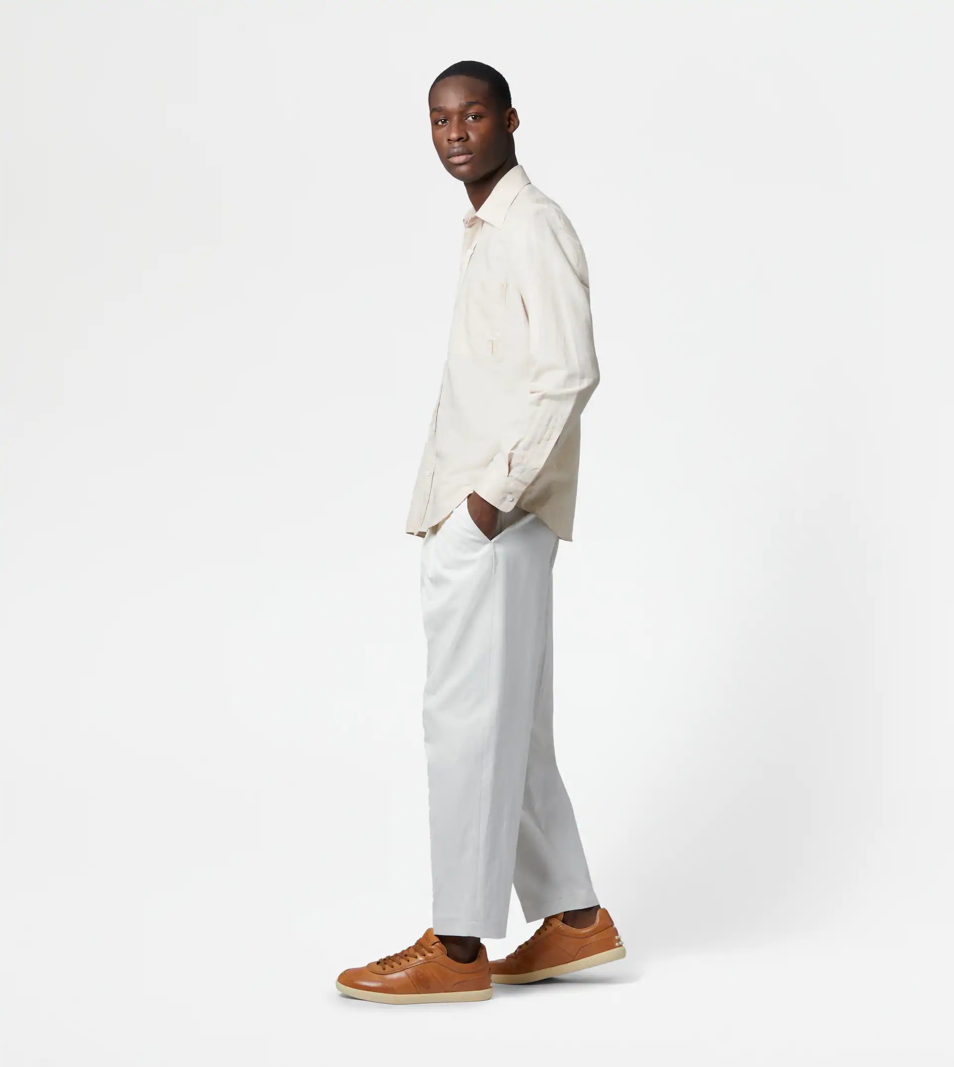 LINEN-BLEND SHIRT - BEIGE - 4