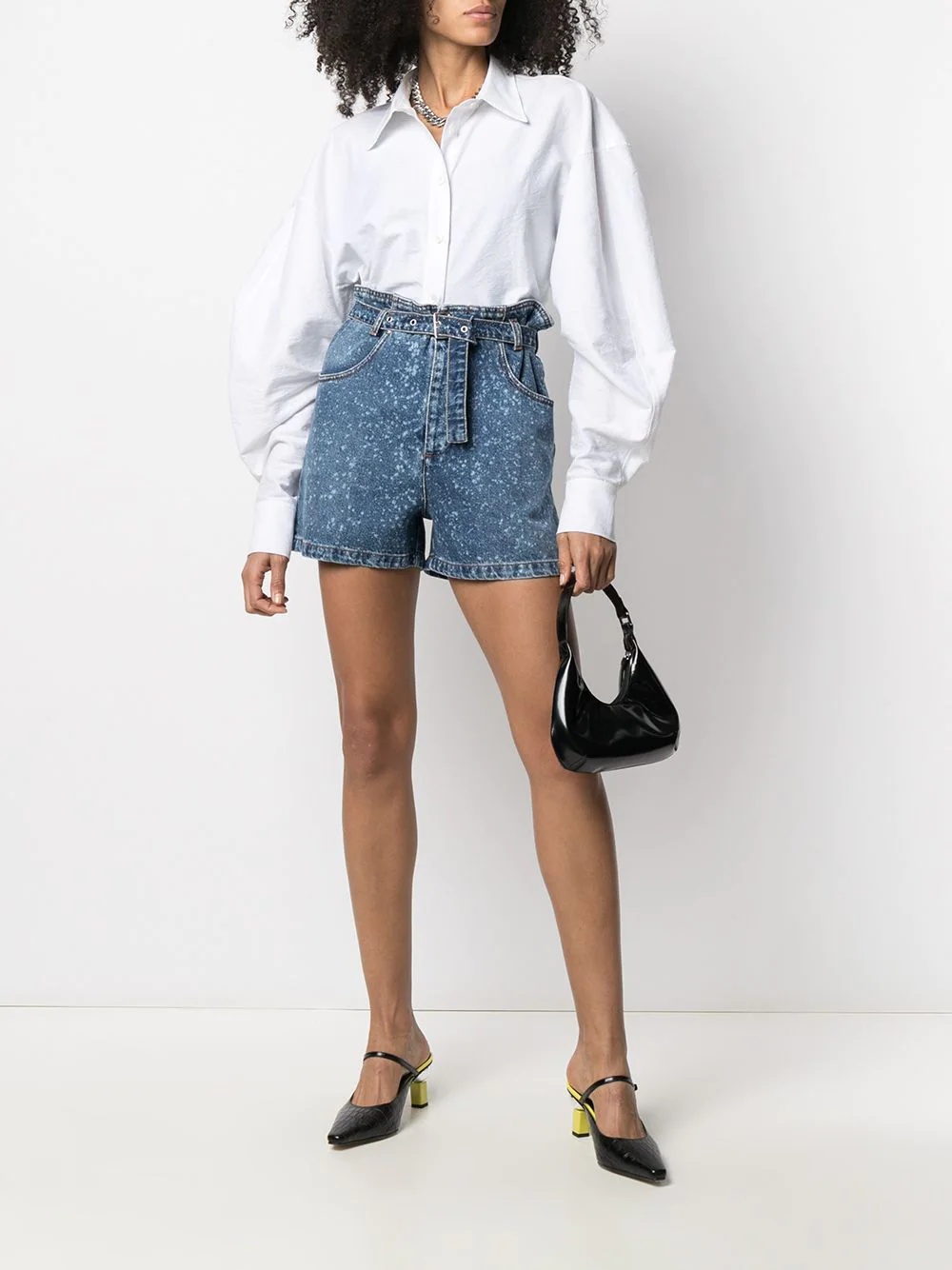 paint-splatter print denim shorts - 2