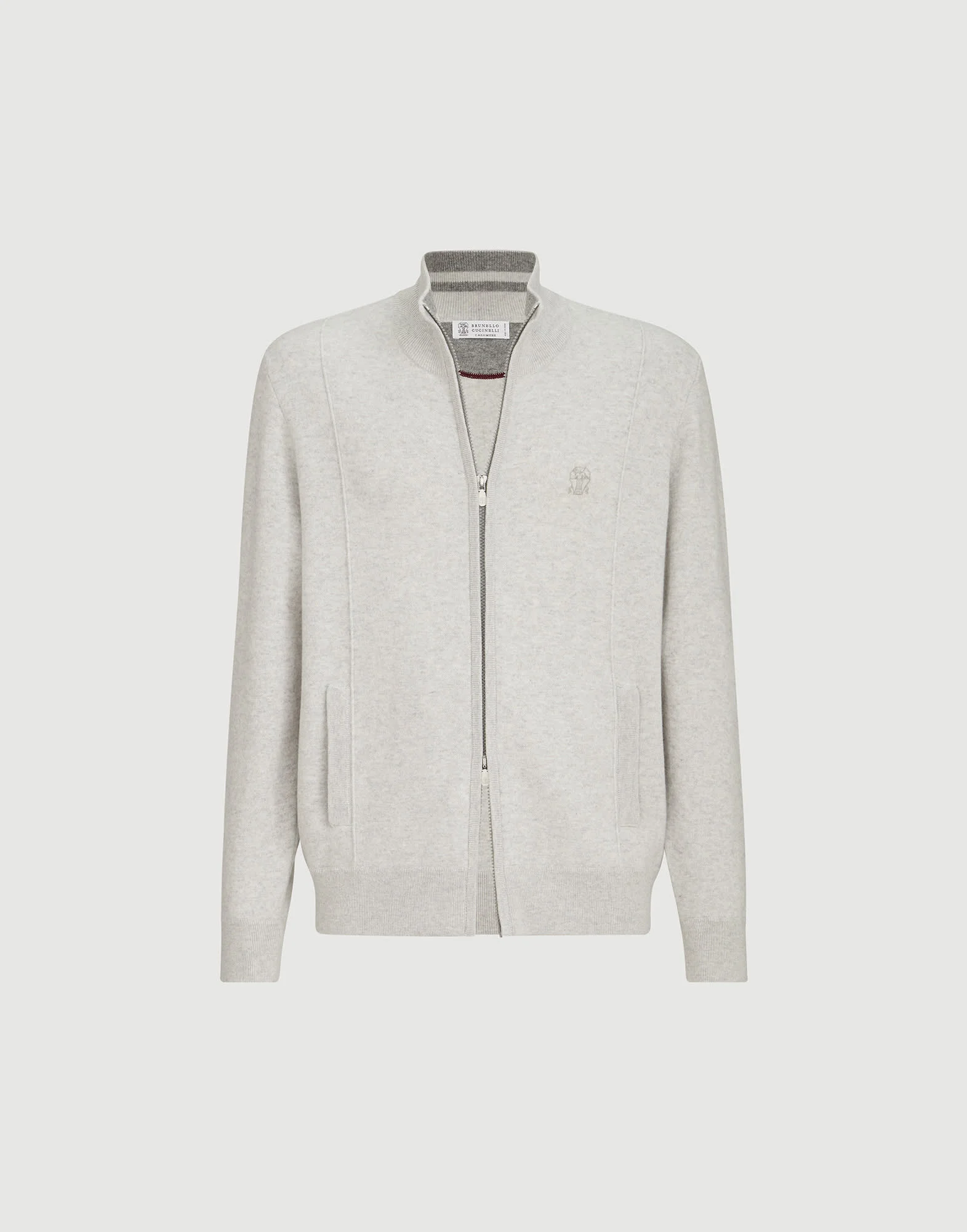 Cashmere double knit cardigan with zipper and logo - 1