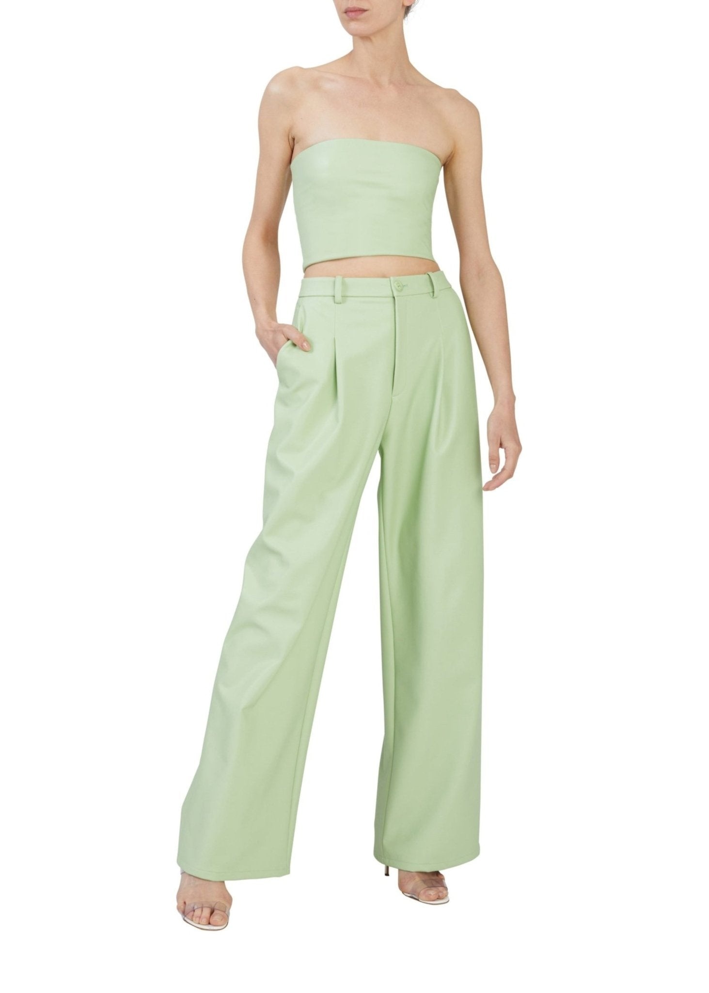 Stretch Faux Leather Tube Top - 3