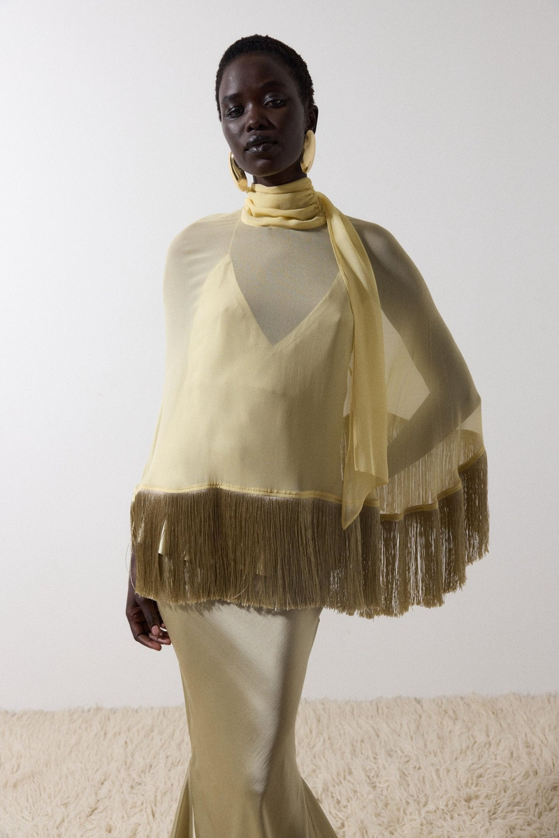 LEVANTO PONCHO IN SAND GEORGETTE CHIFFON 1