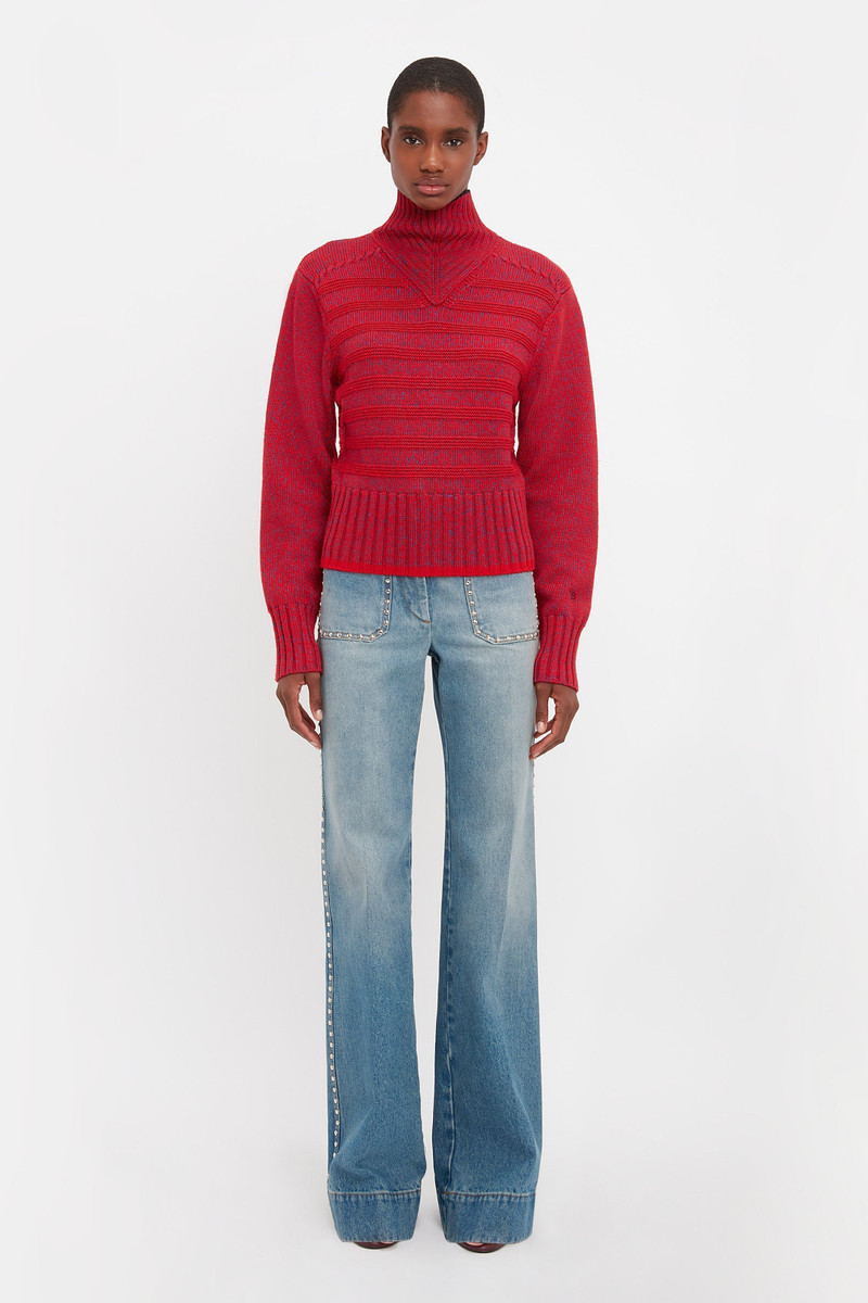 Victoria Beckham Ribbed Detail Polo Neck In Red outlook