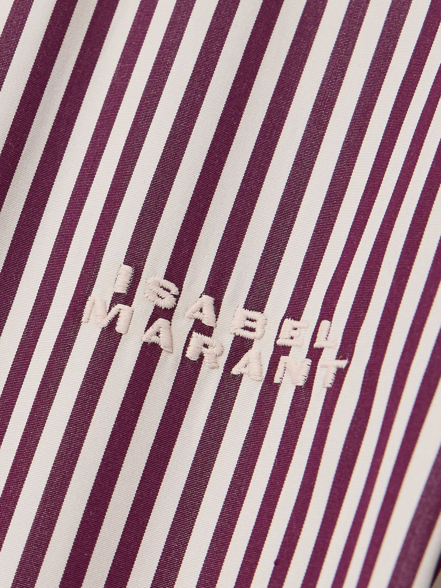 Fabriza embroidered striped cotton-poplin shirt Burgundy - 5