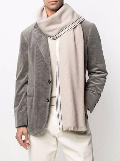 Brunello Cucinelli striped-edge cashmere scarf outlook