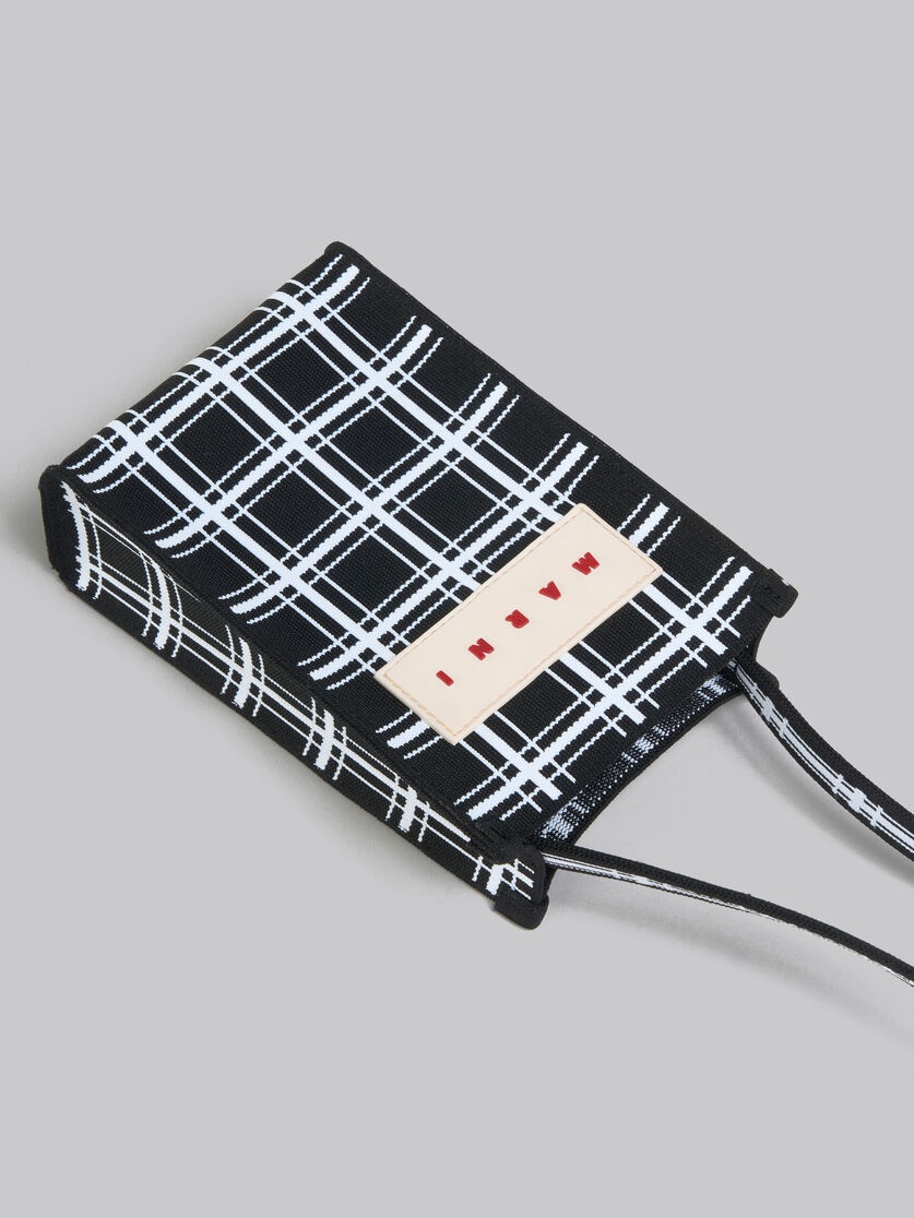 BLACK AND WHITE JACQUARD CHECK MINI SHOULDER BAG - 5
