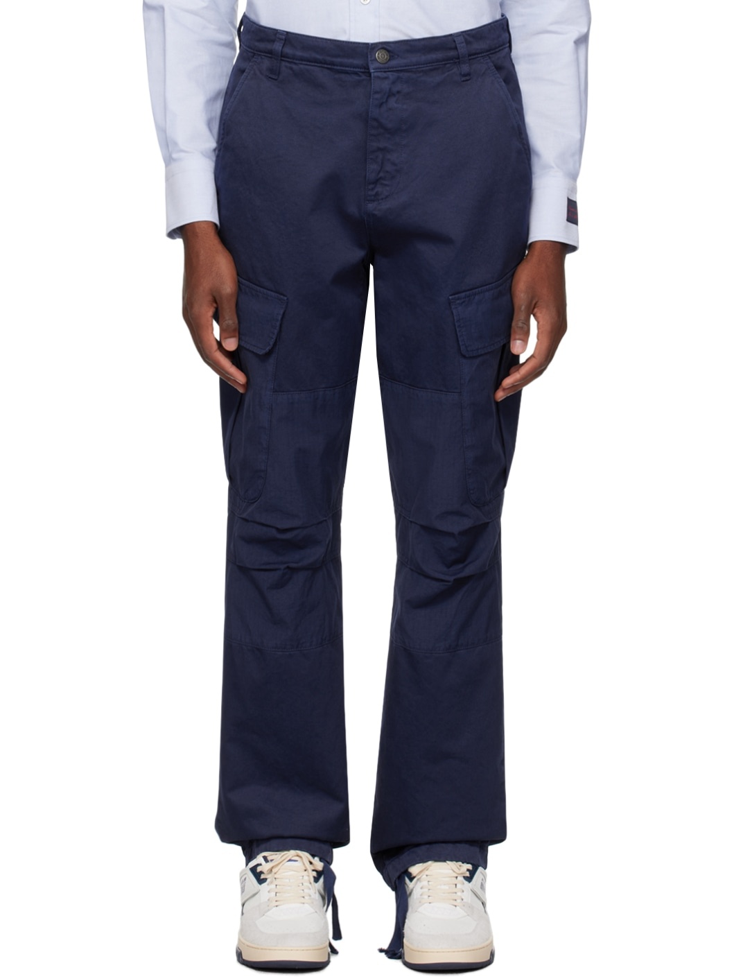 Blue Paneled Cargo Pants - 1
