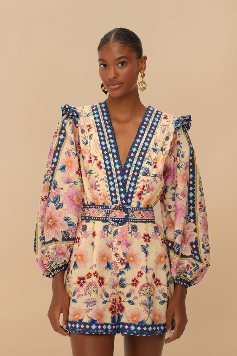 Cream Superbloom Tapestry Organic Cotton Romper 1