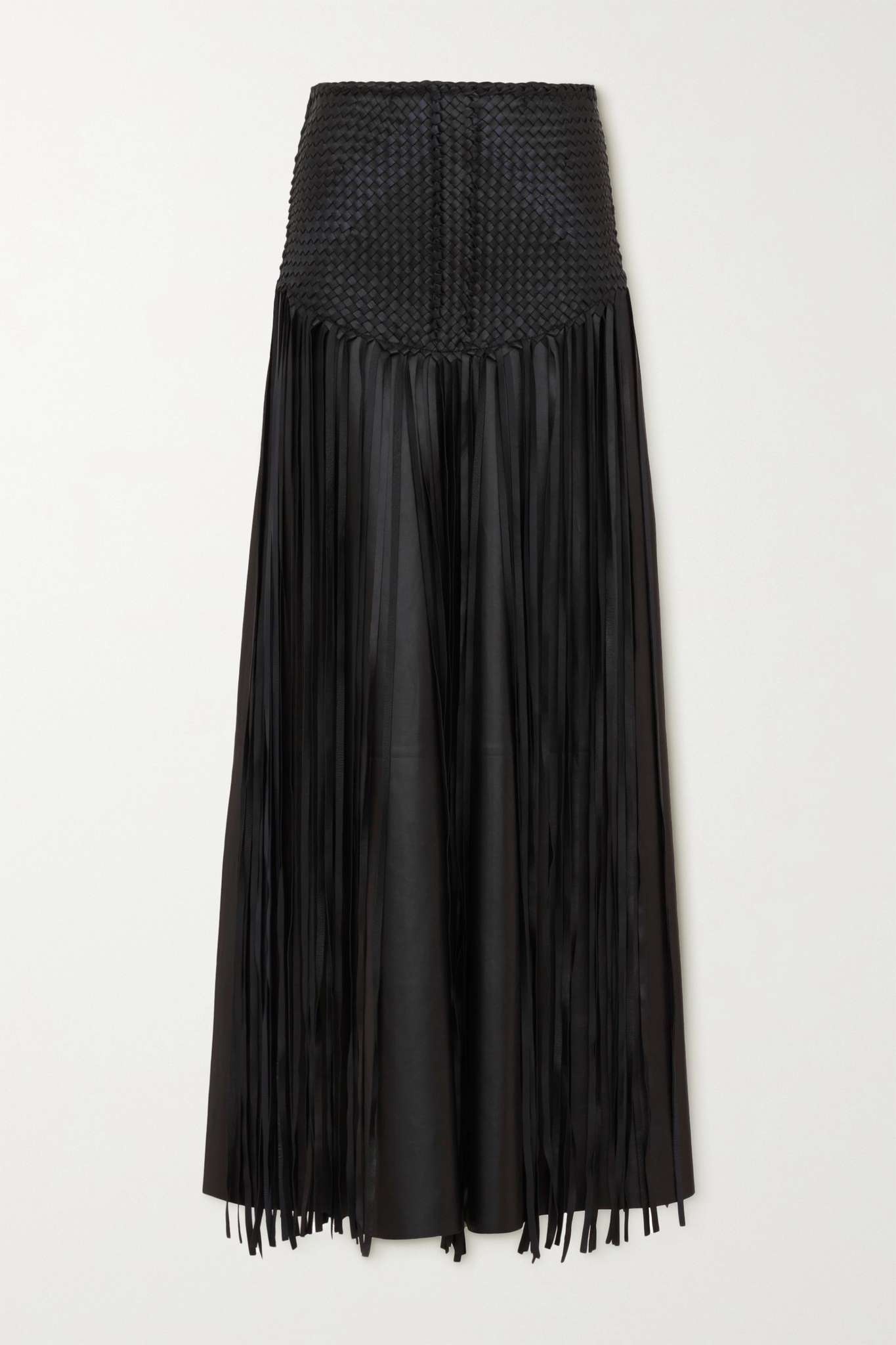 Layered fringed woven leather maxi skirt - 1